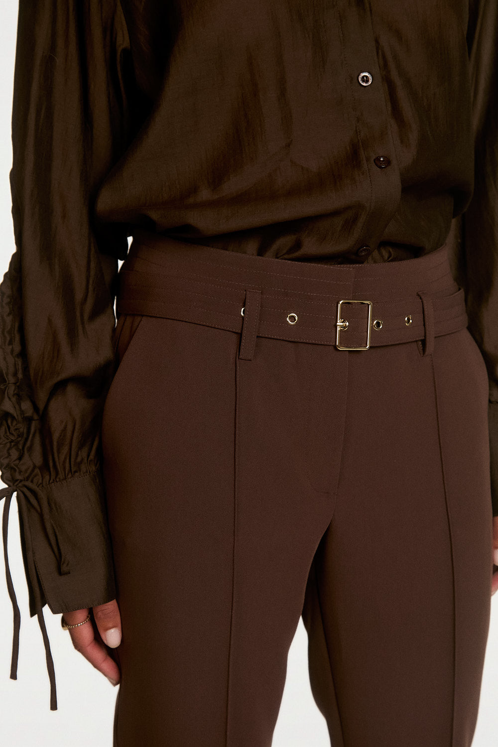 Aaiko Glenn Pantaloni Flare Marrone Fudge Vita Alta