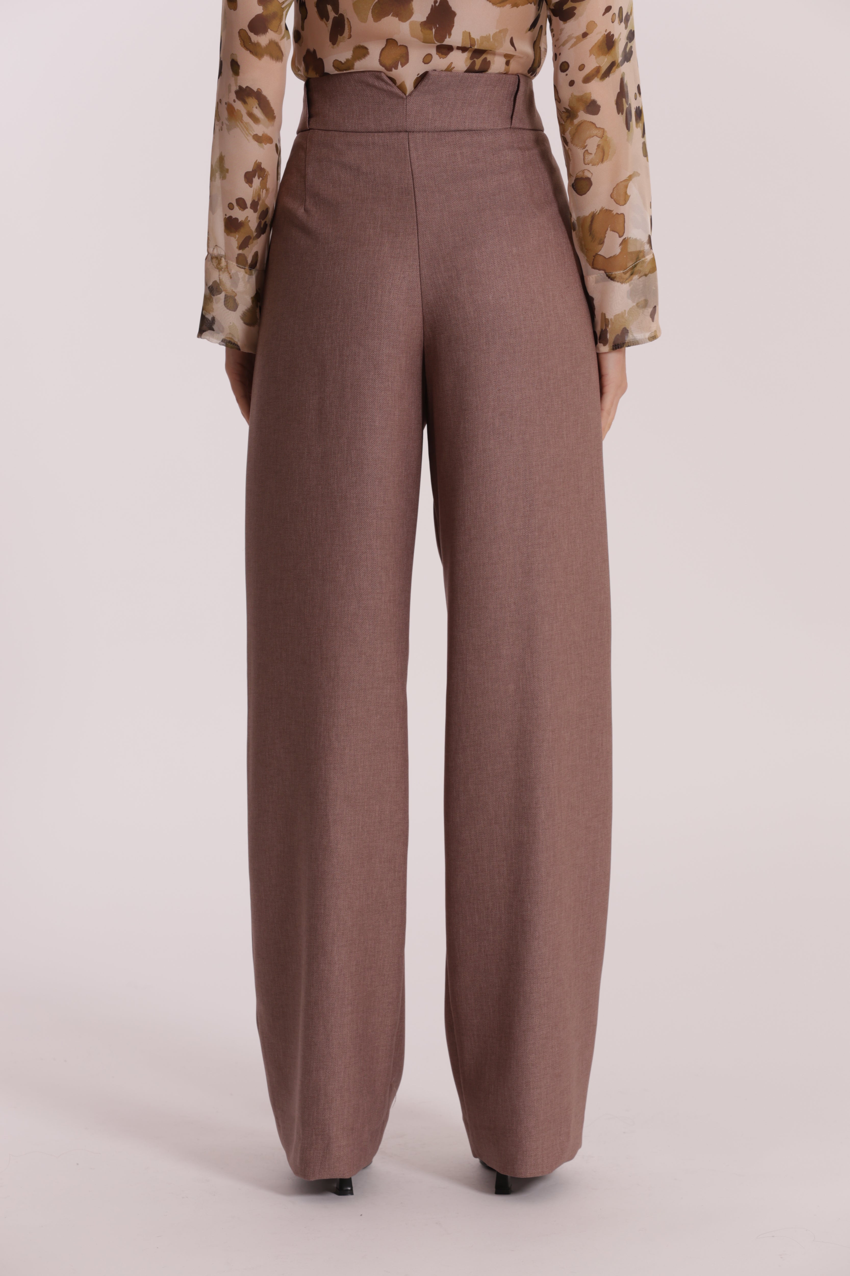 Mimi Mua pantalone palazzo fiammato pantalone tortora
