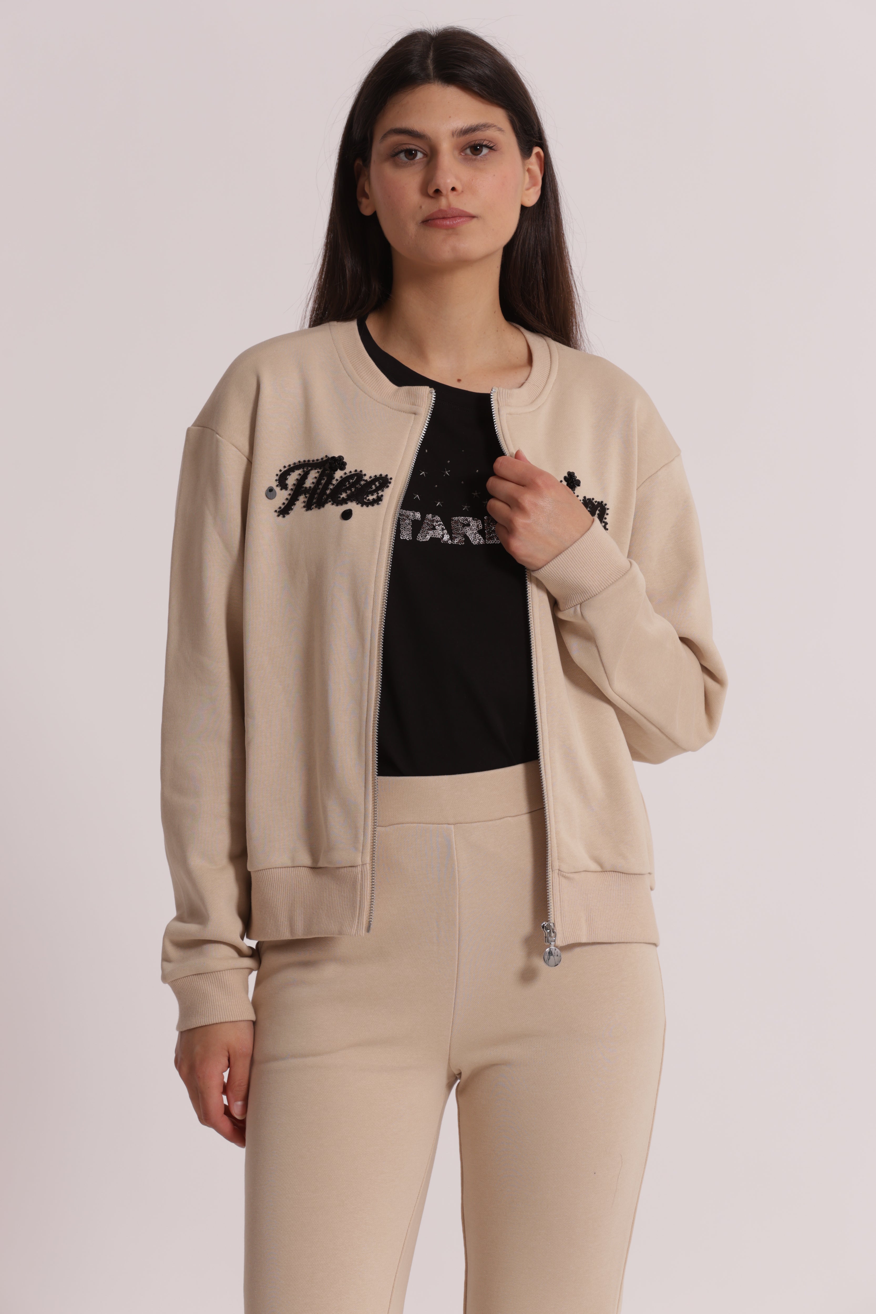 Mimi Mua Freedom Felpa con Zip Beige Cotone