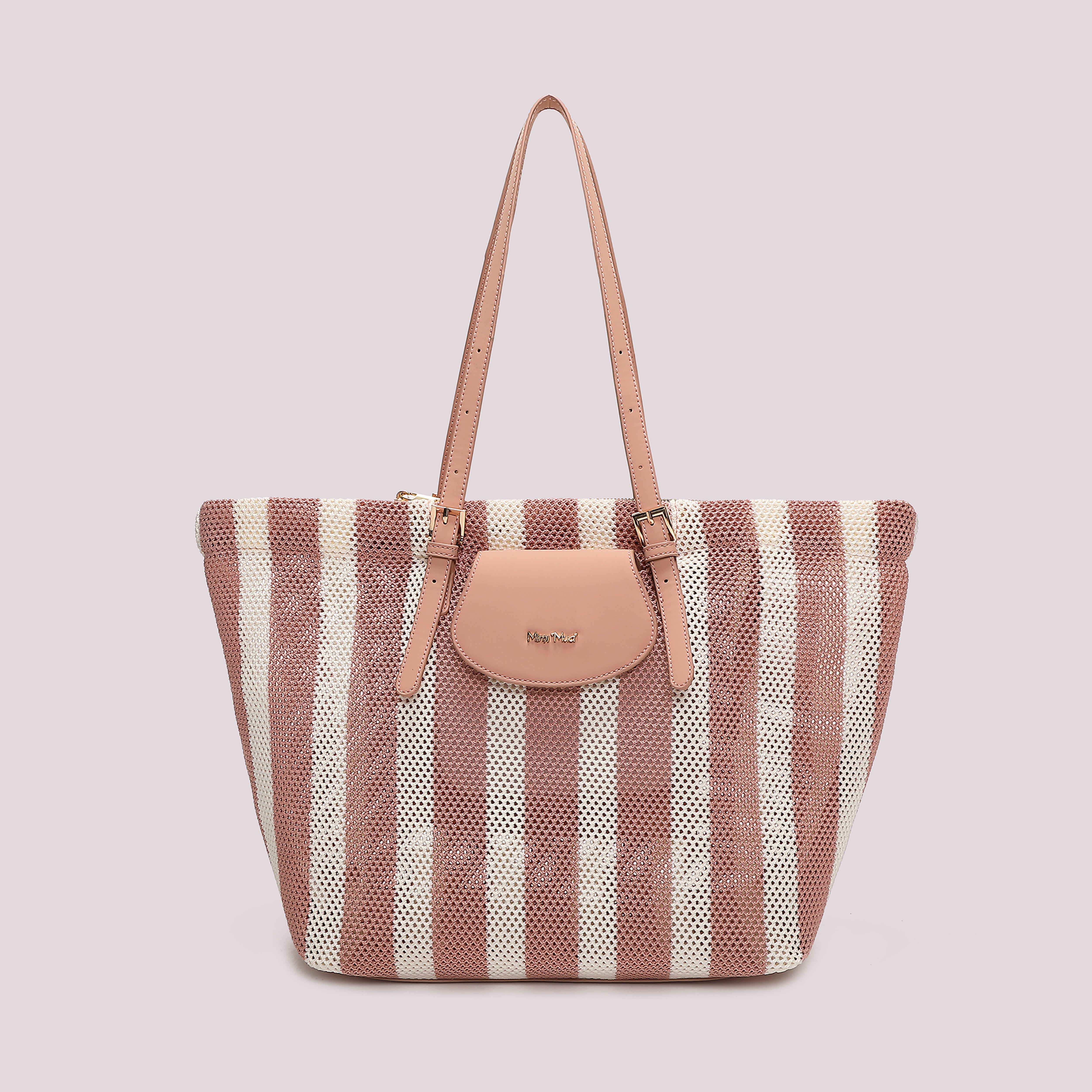 Mimi Mua Rete a Righe Borsa a Spalla Blu/Panna
