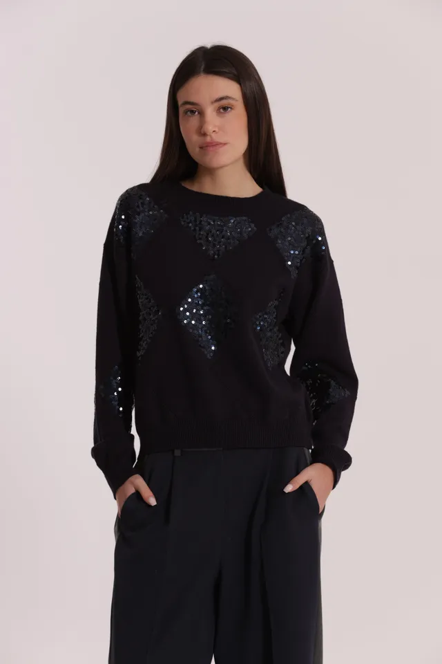 Mimi Mua Maglia Rombi Paillettes viscosa nera