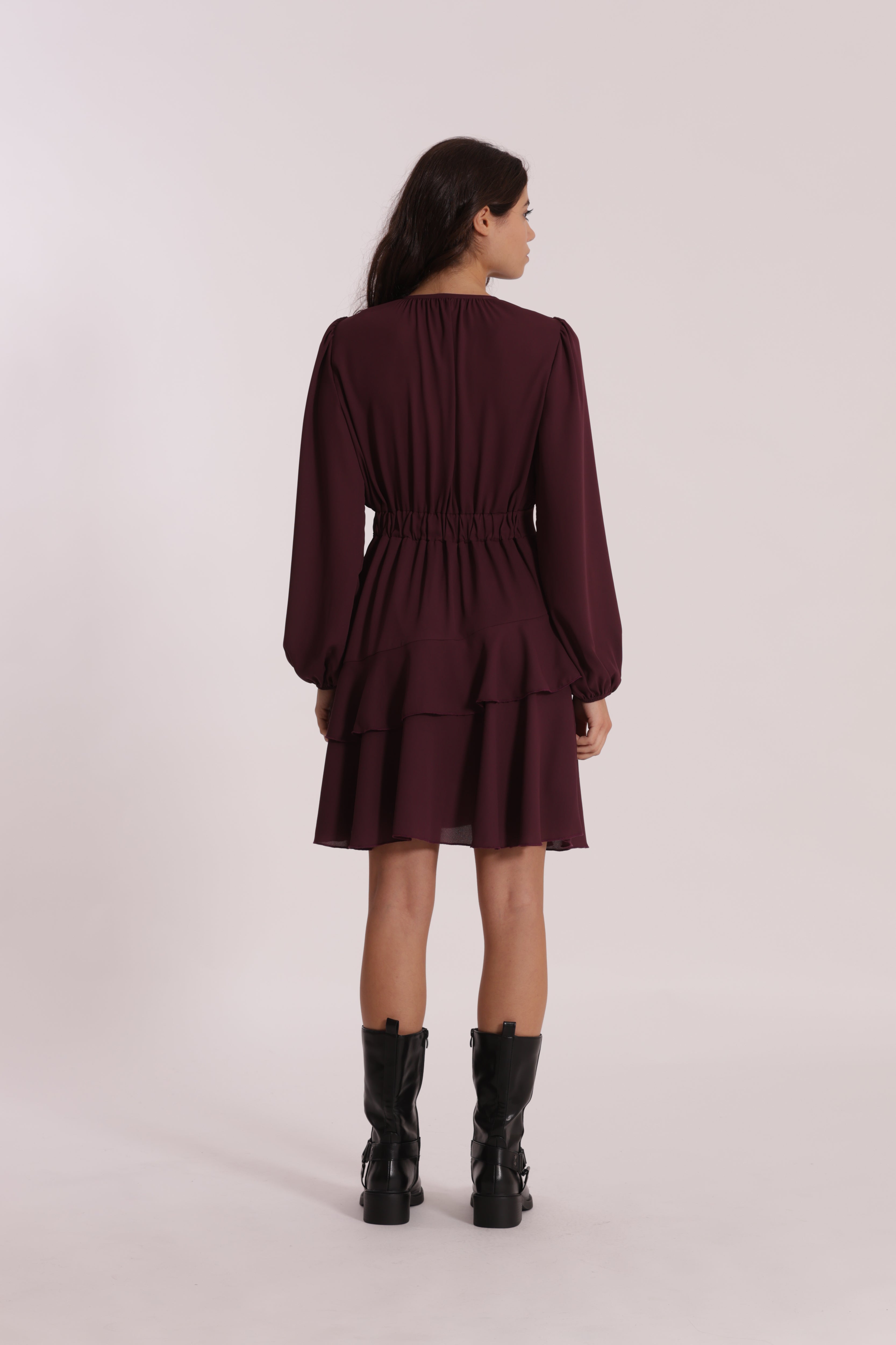 Mimi Mua Abito Corto in Georgette con Rouches Nero