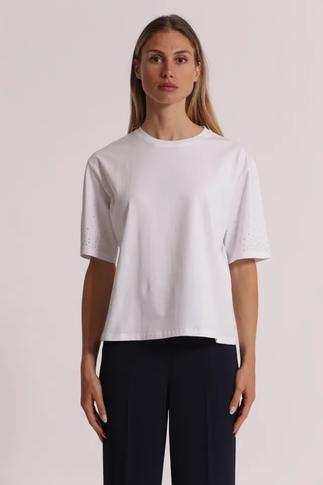 Mimi Mua t-shirt strass maniche bianco cotone