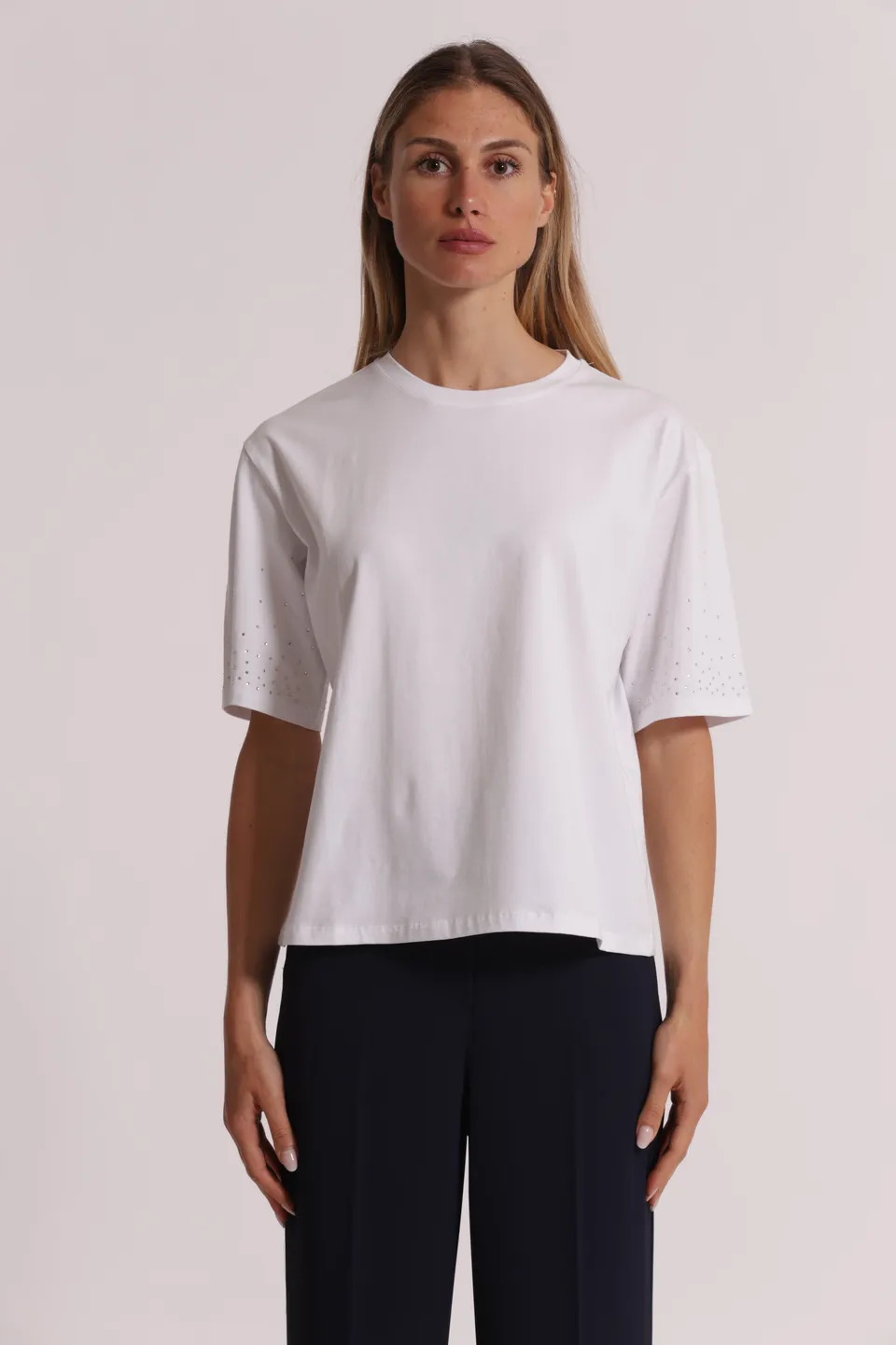 Mimi Mua t-shirt strass maniche bianco cotone