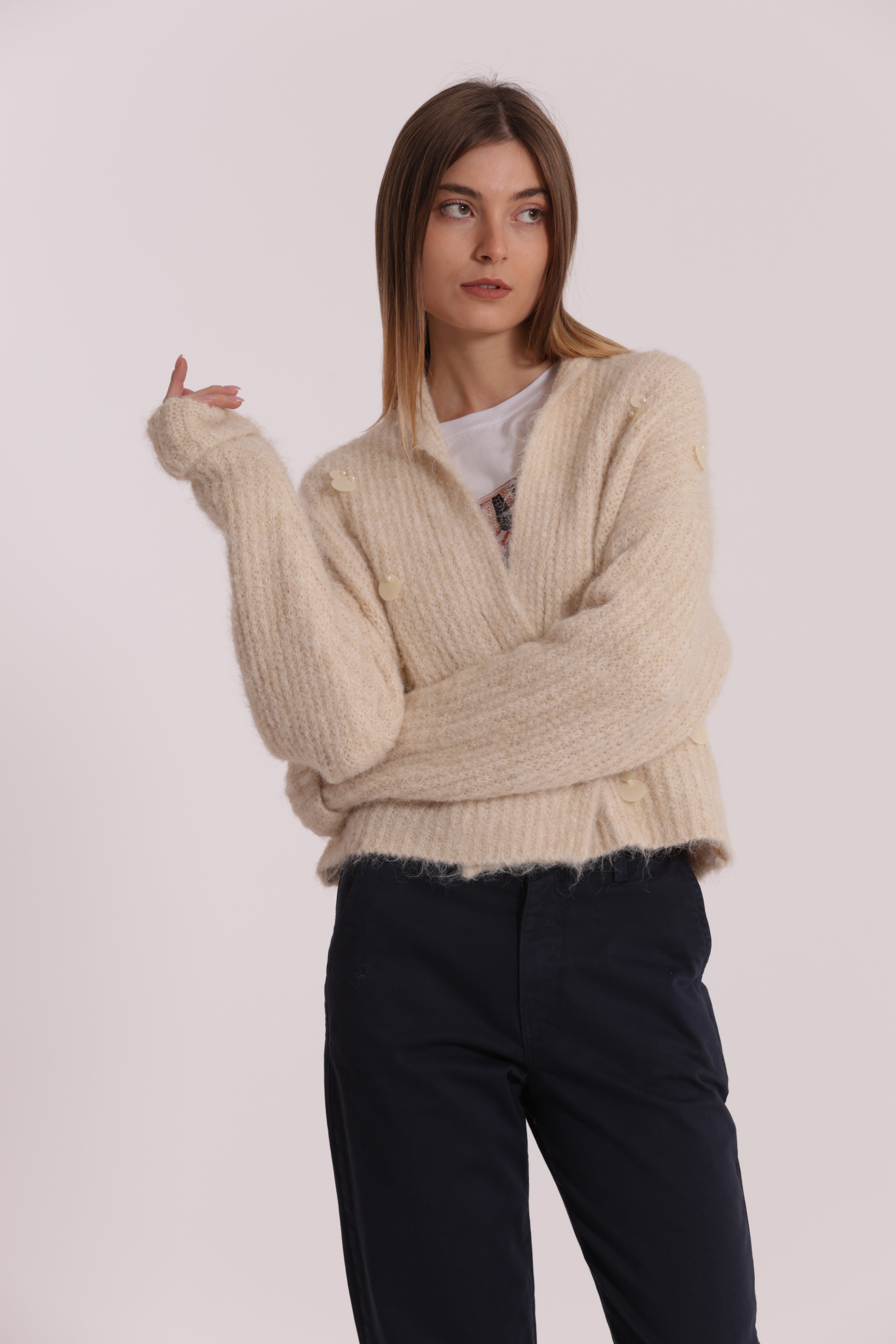 Mimi Mua Maglia Cardigan Incrociata Paillettes Nero