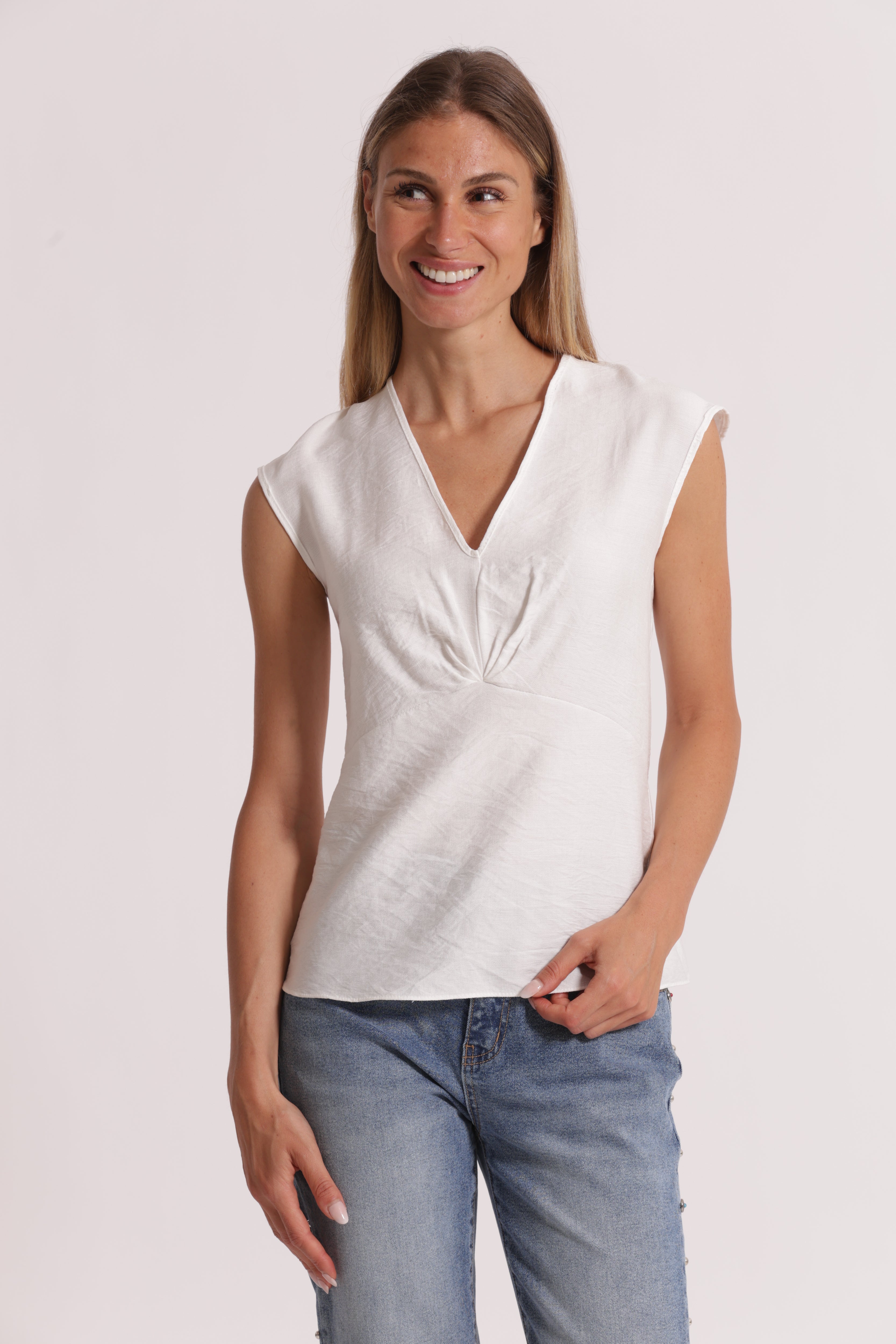 Mimi Mua Viscosa blusa bianco manica lunga