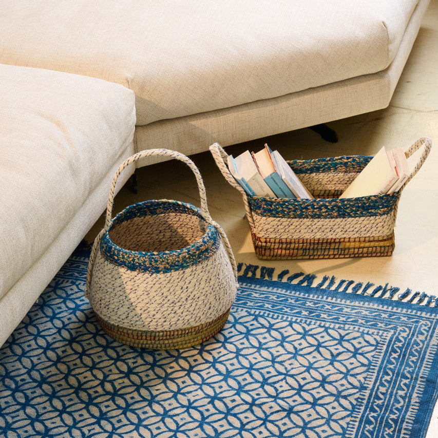 On Earth Layers cesto blu juta con manici 2 misure