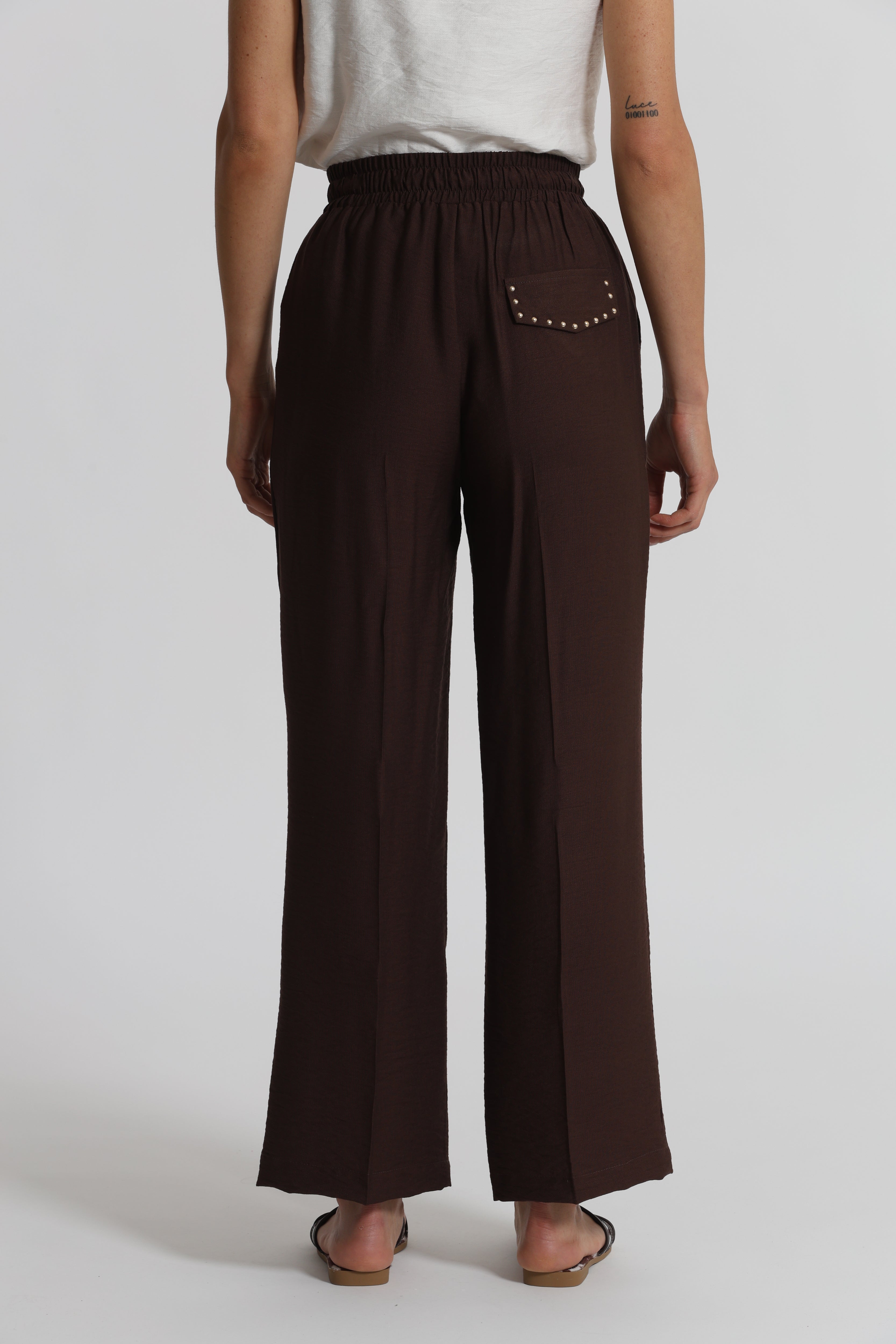Mimi Mua pantalone con borchie bianco viscosa
