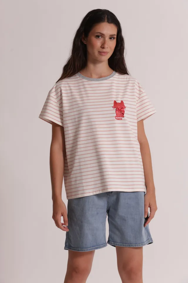 Mimi Mua t-shirt righe stampa gatto nero