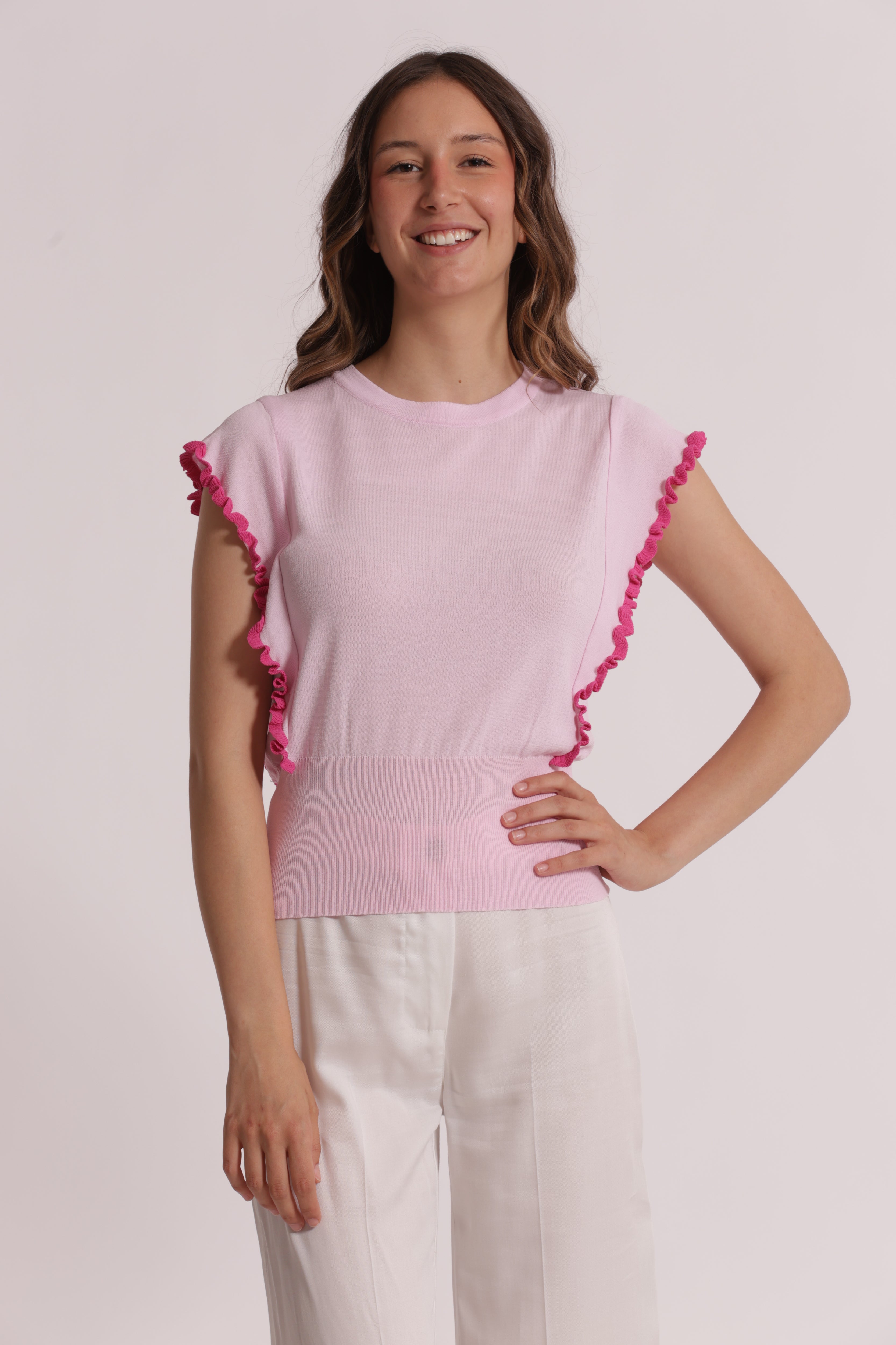 Mimi Mua maglia maniche volant panna