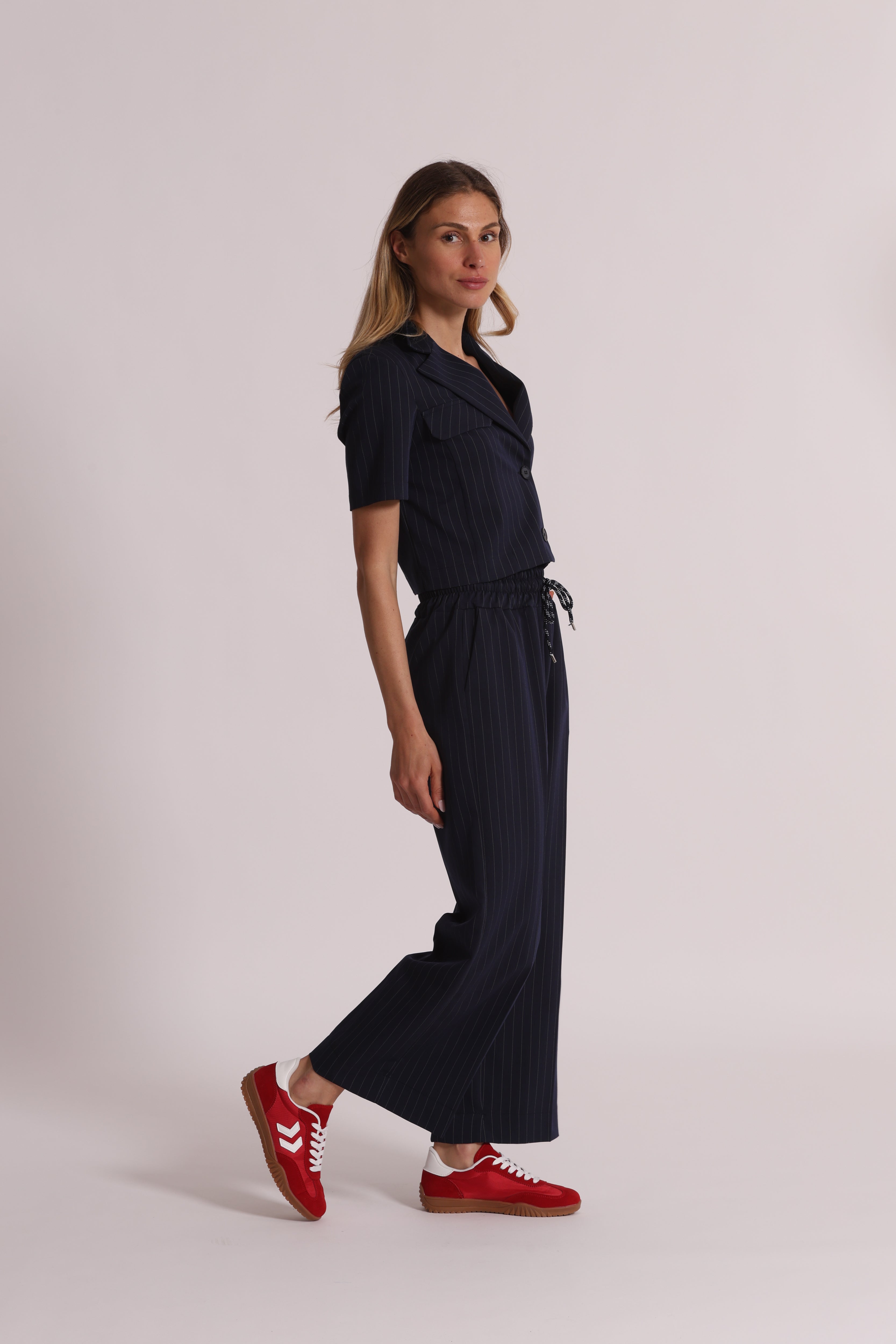 Mimi Mua Pantalone Cropped Gessato Latte