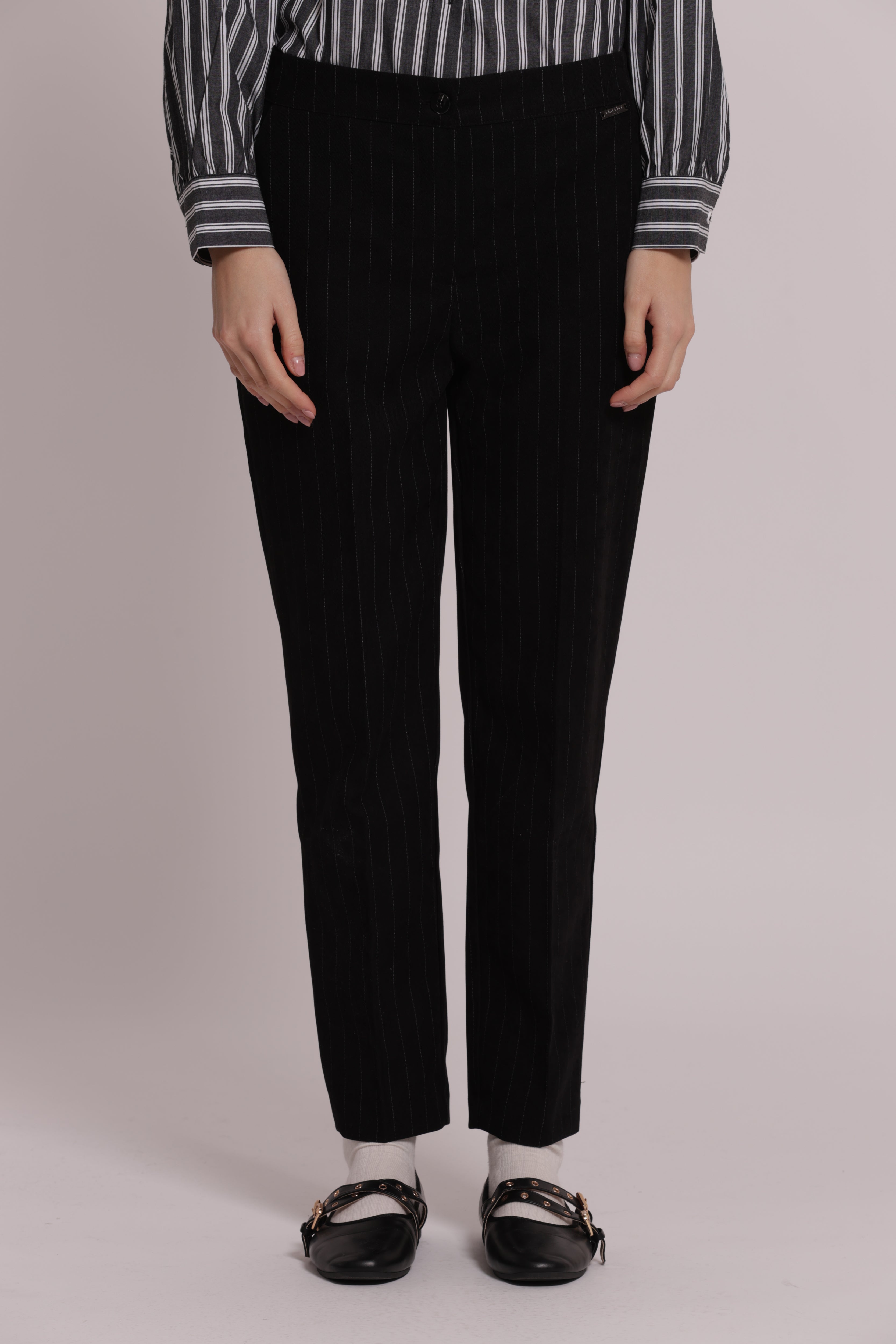 Mimi Mua pantalone sigaretta gessato pantalone nero