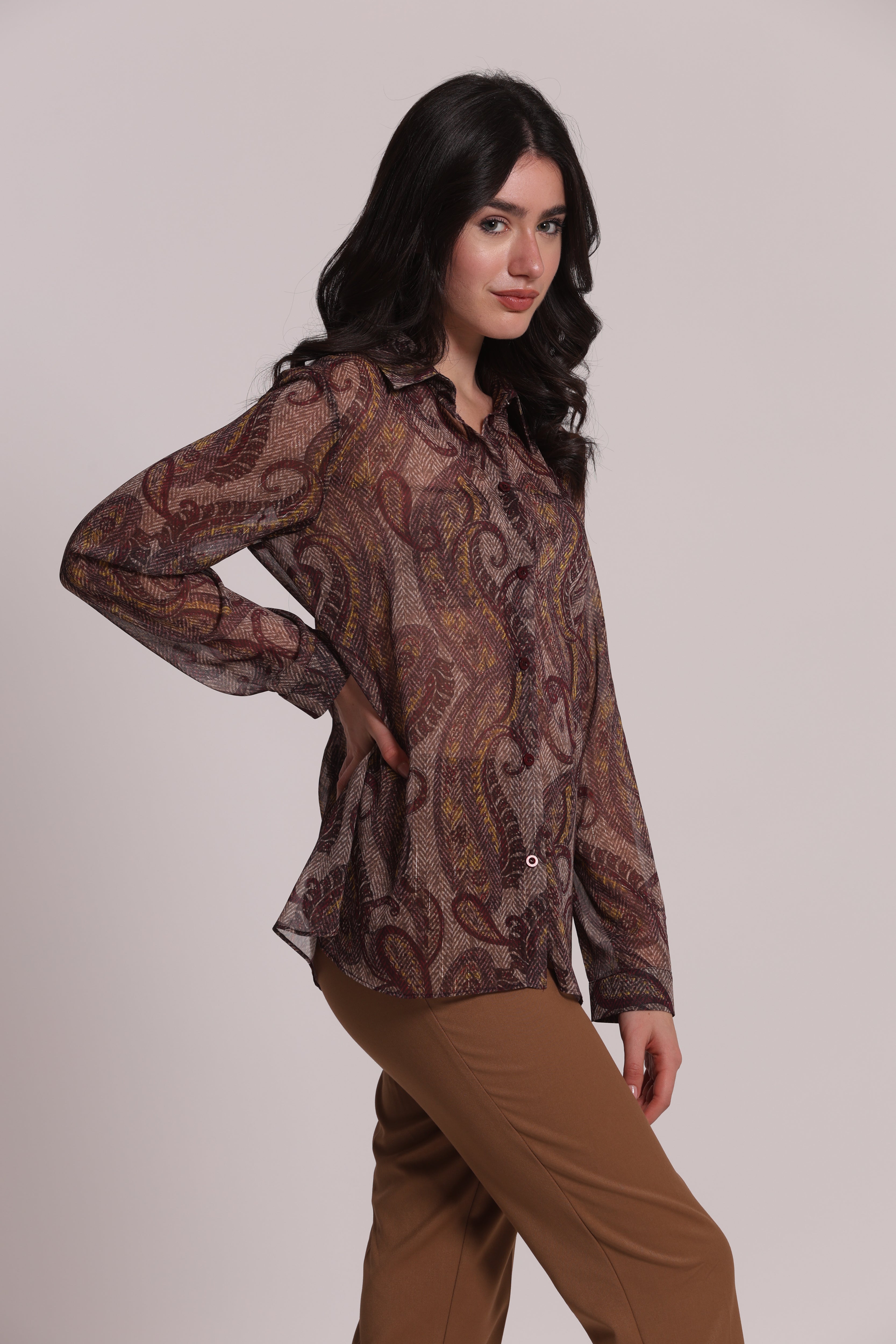 Mimi Mua camicia uomo fantasia paisley prugna