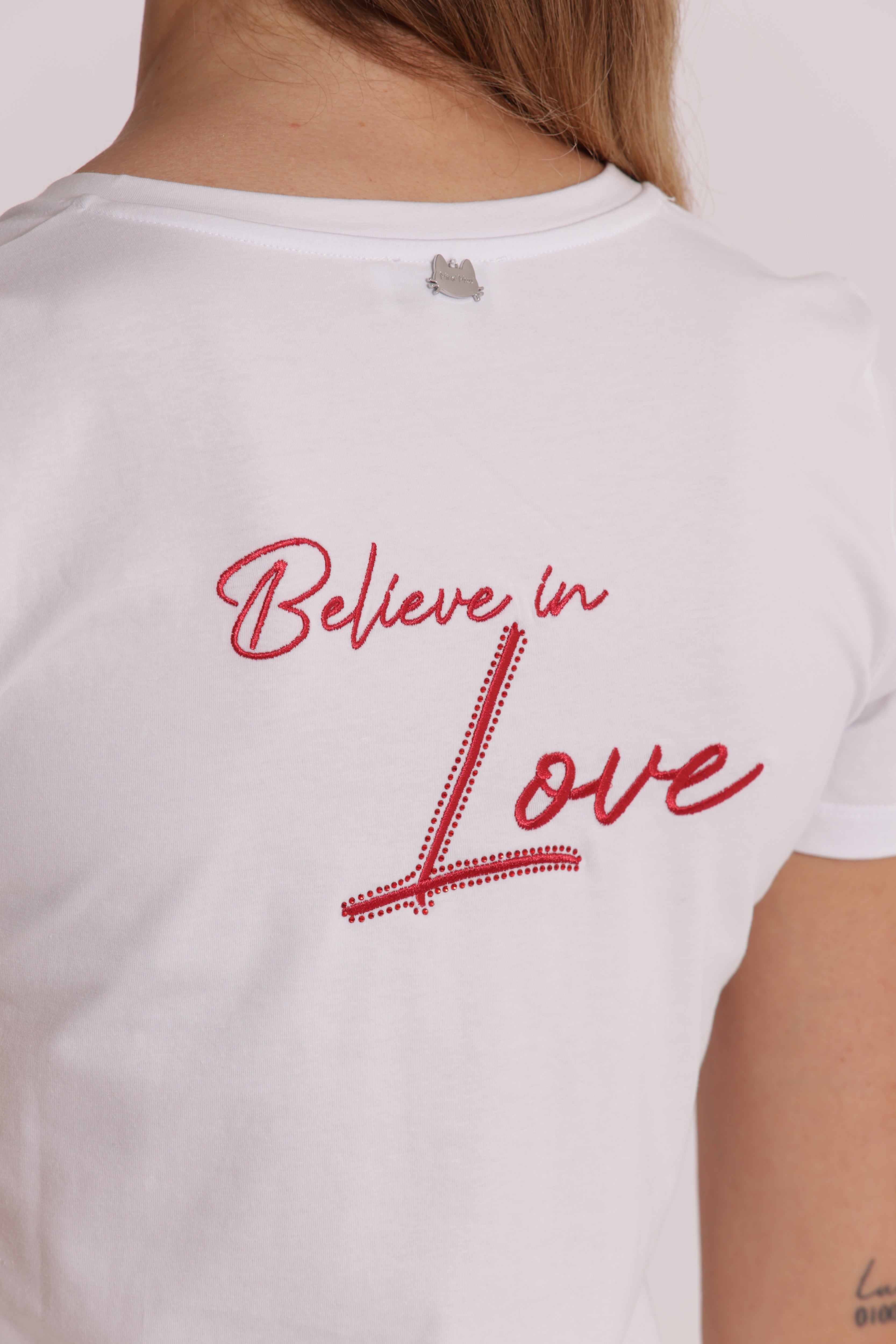 Mimi Mua t-shirt ricamo cuore bianca in cotone