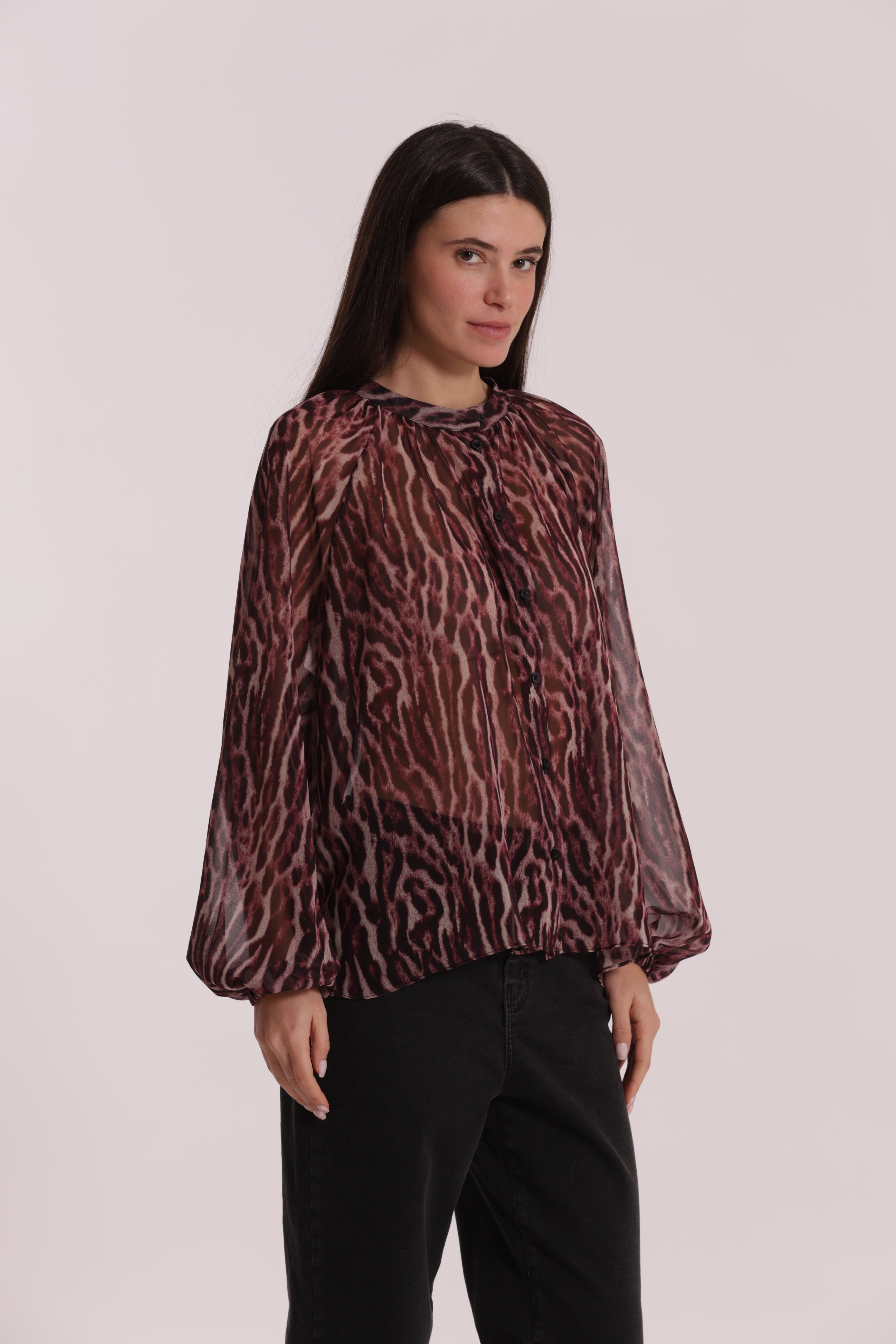 Mimi Mua Camicia Over Animalier Burgundy
