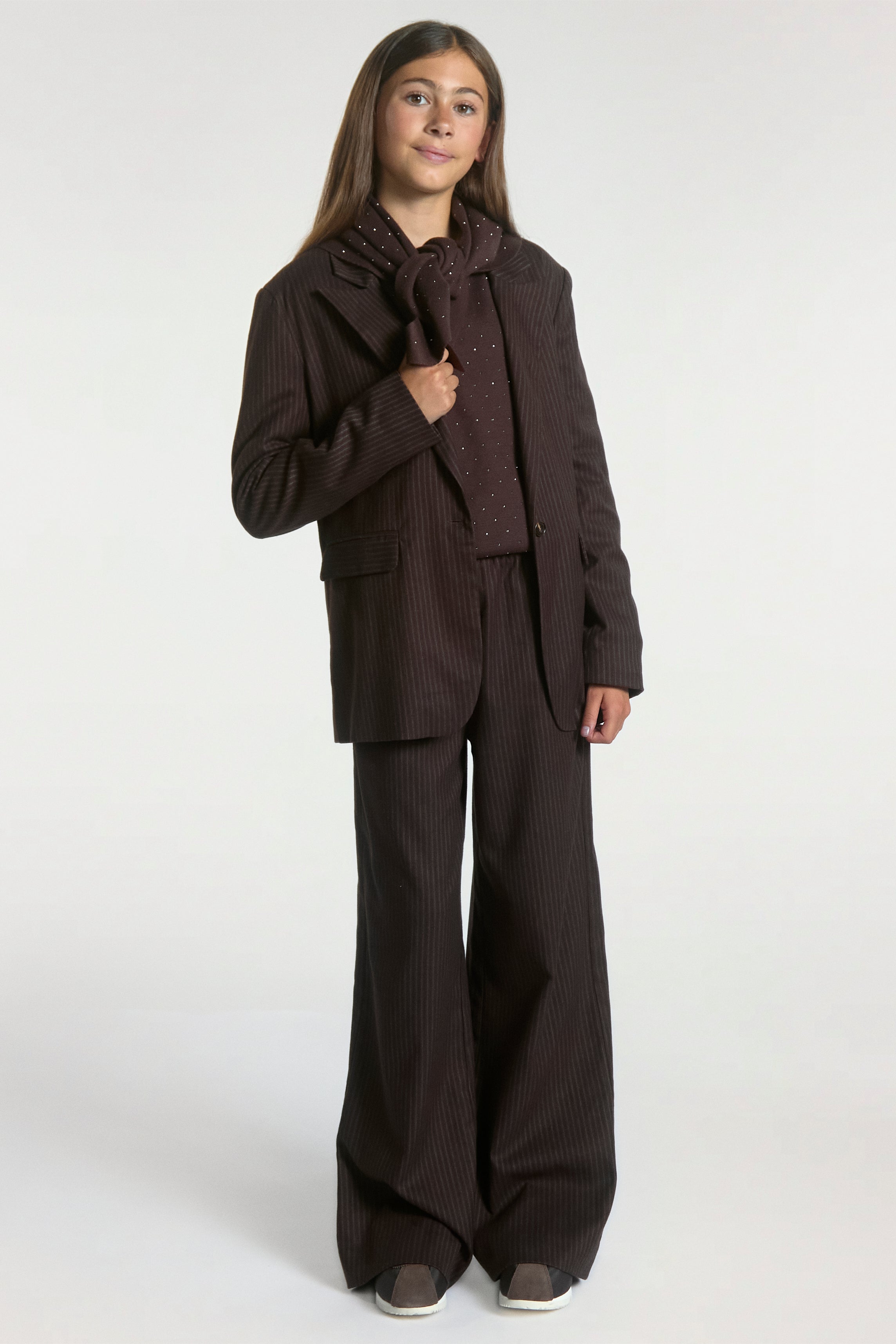 Aaiko Kendal blazer gessato marrone fudge dritto