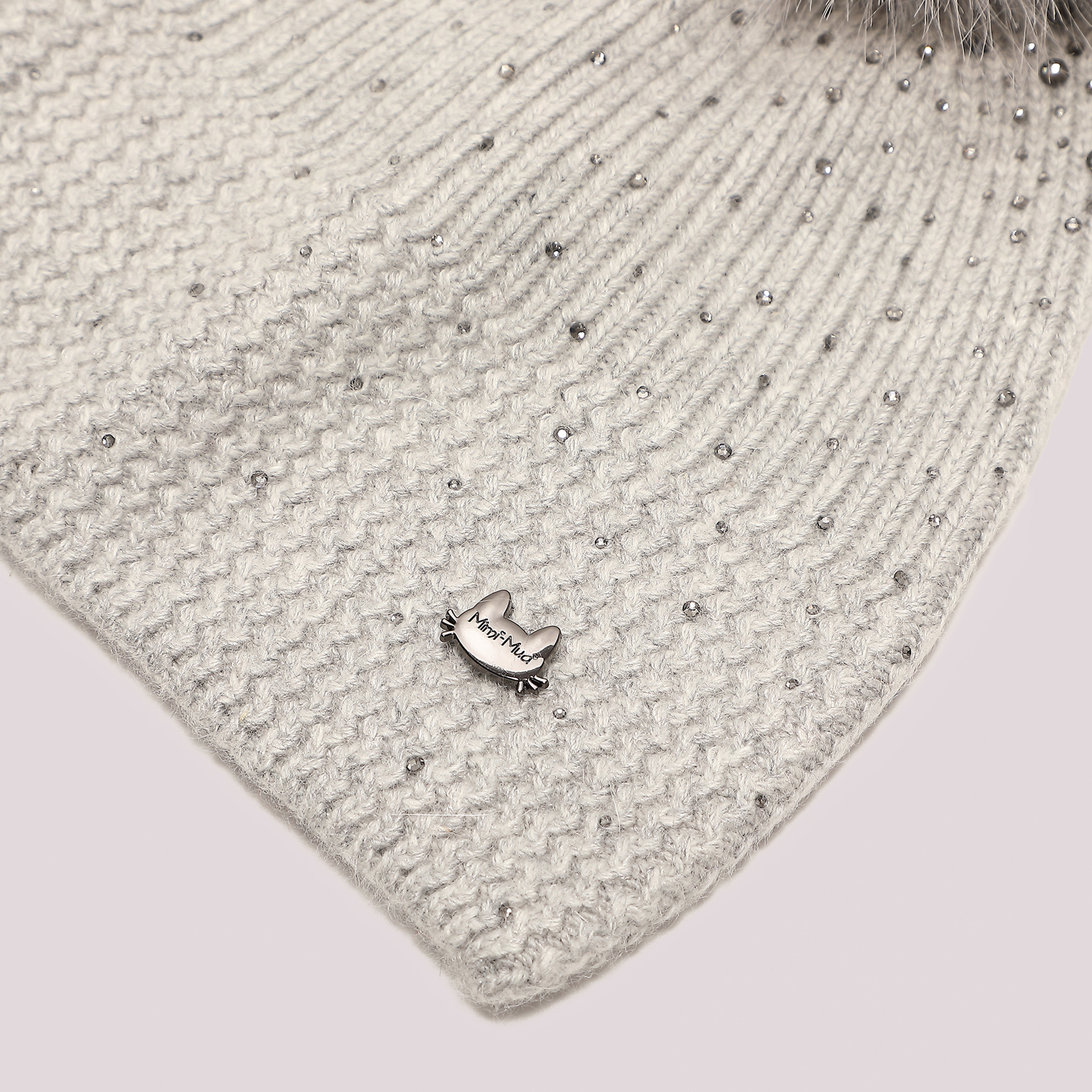Mimi Mua Berretto Pioggia di Strass e Pon Pon cappello bianco