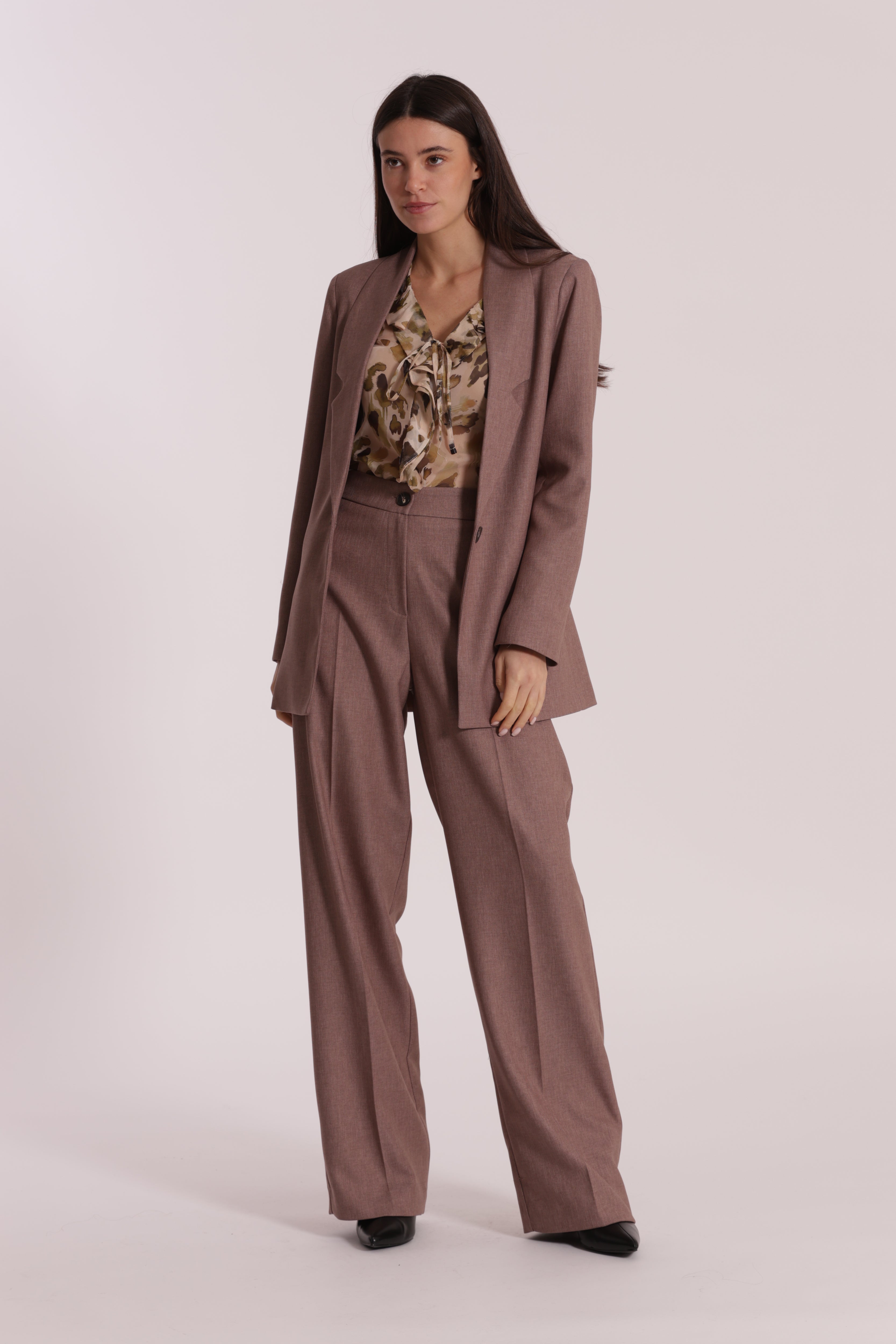 Mimi Mua pantalone palazzo fiammato pantalone tortora