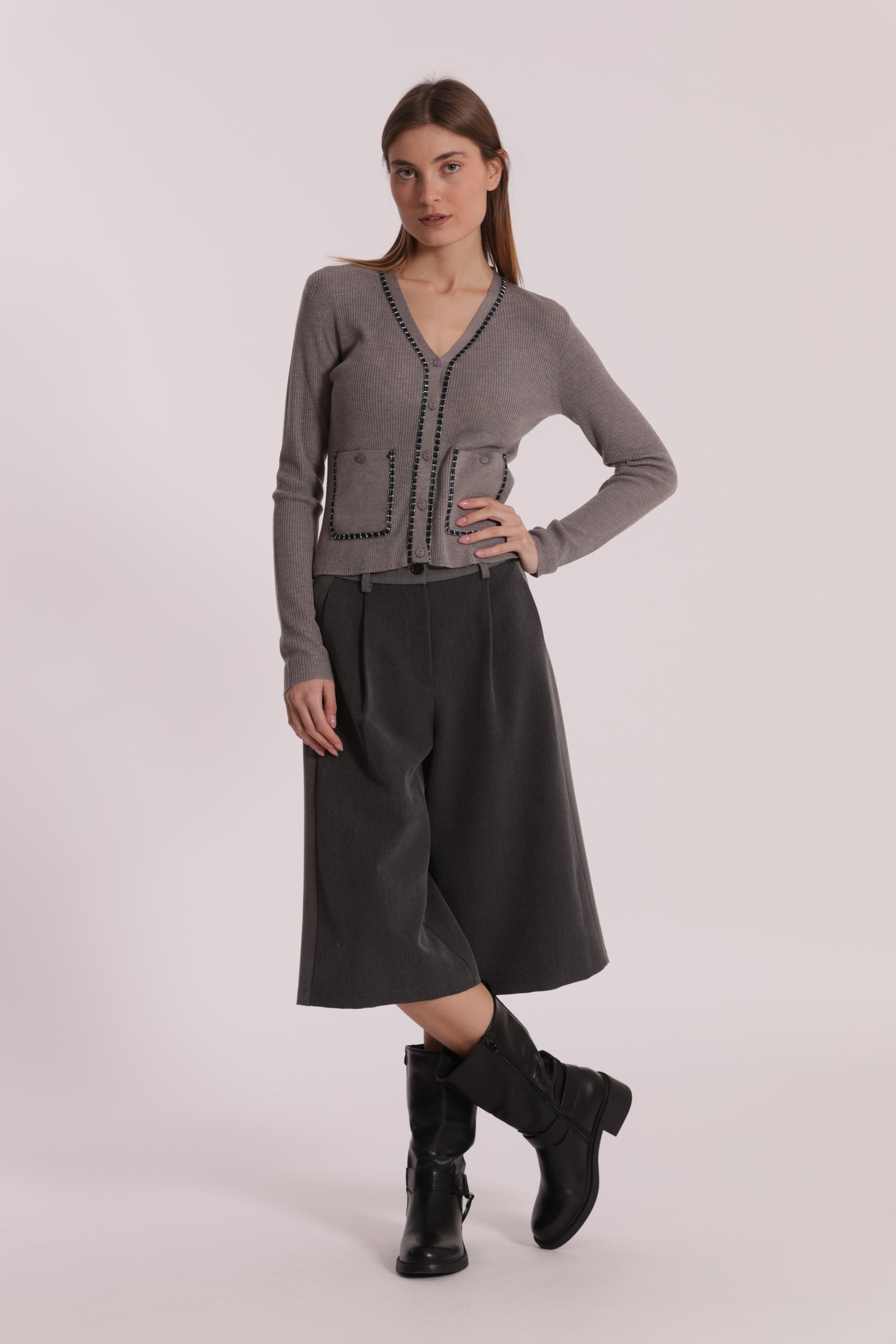 Mimi Mua Pantalone Bermuda Color Block grigio blu
