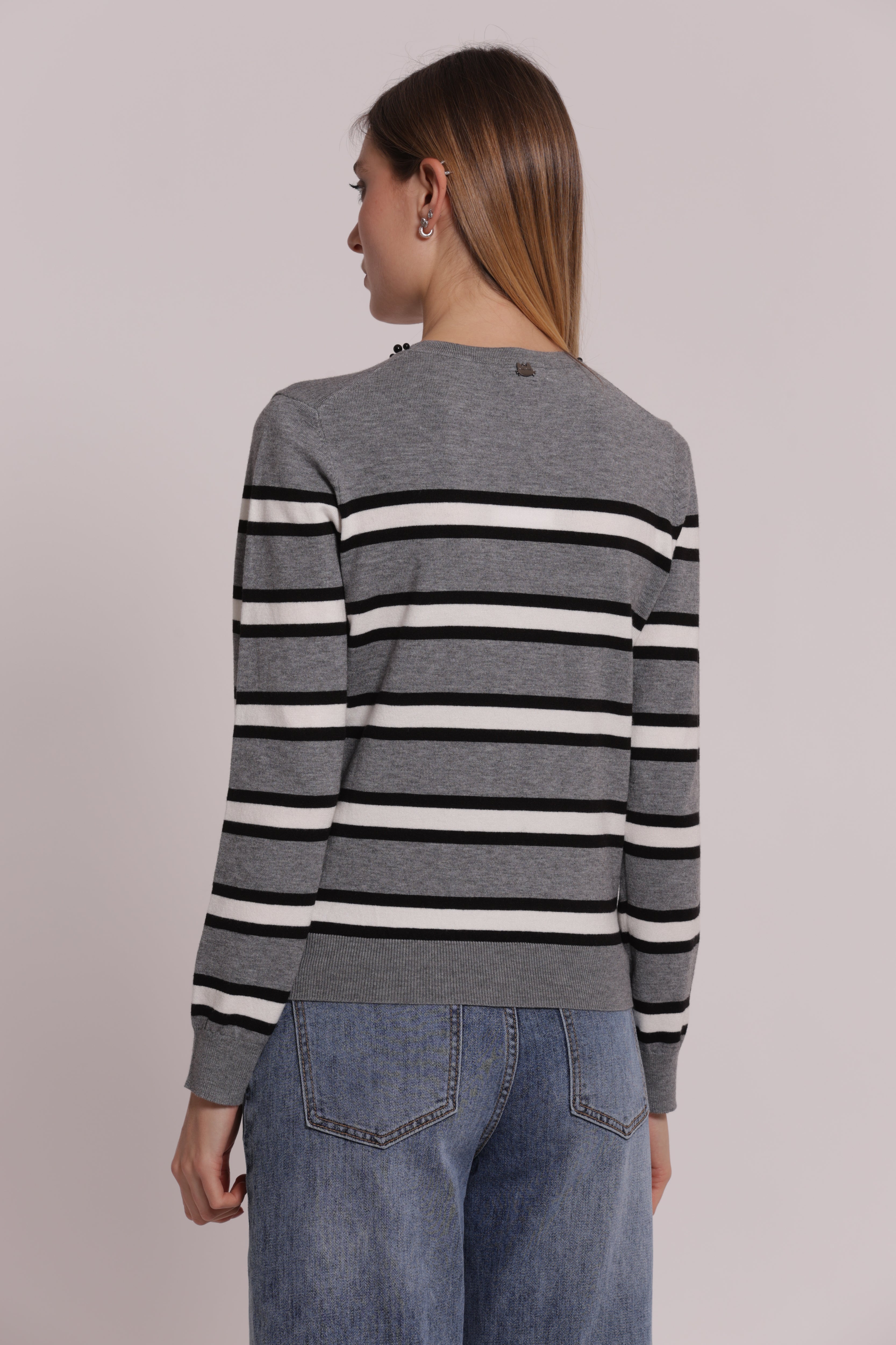 Mimi Mua Maglia a Righe con Perle moro