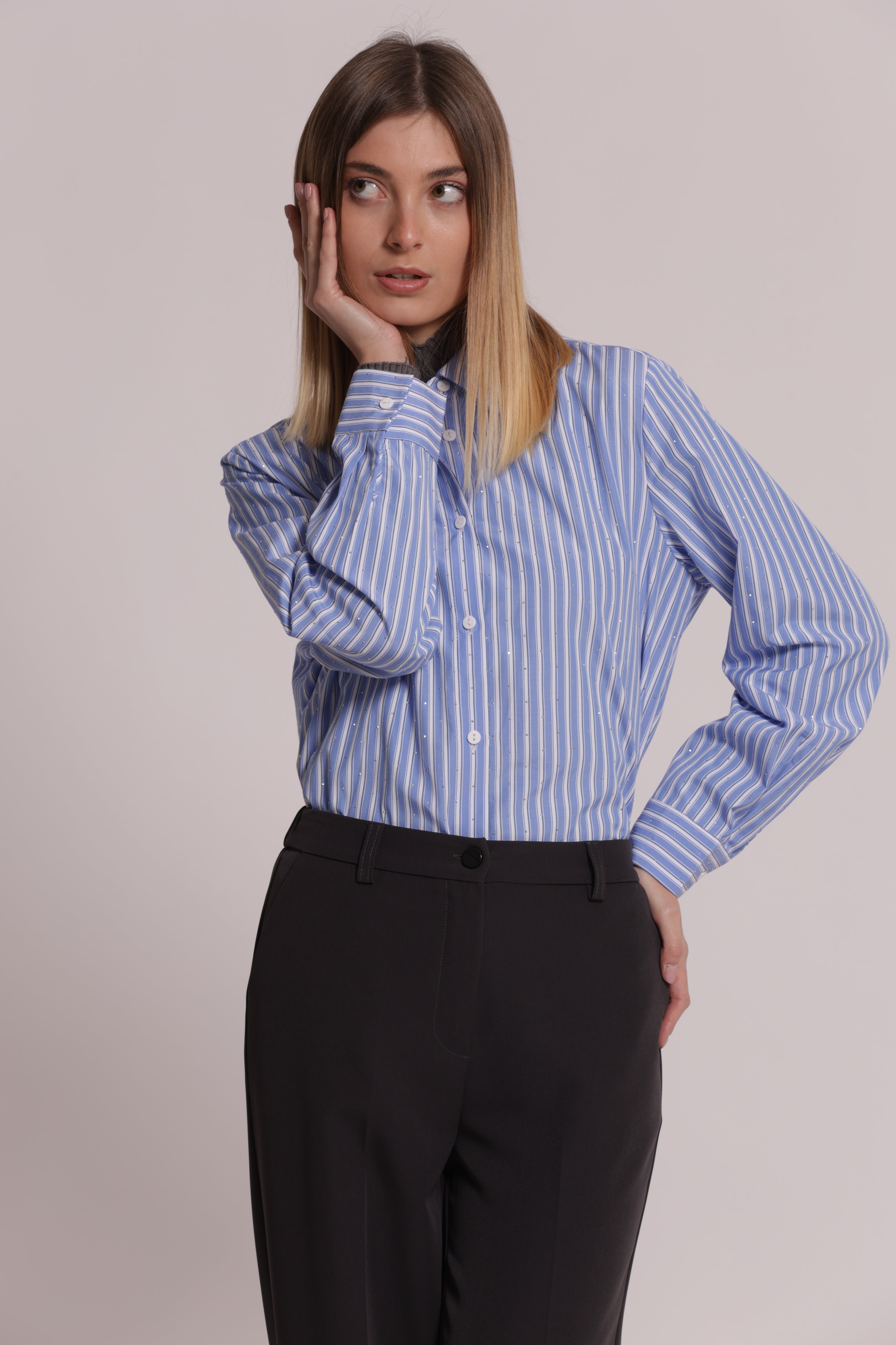 Mimi Mua Camicia Rigolona Strass Azzurro Cotone