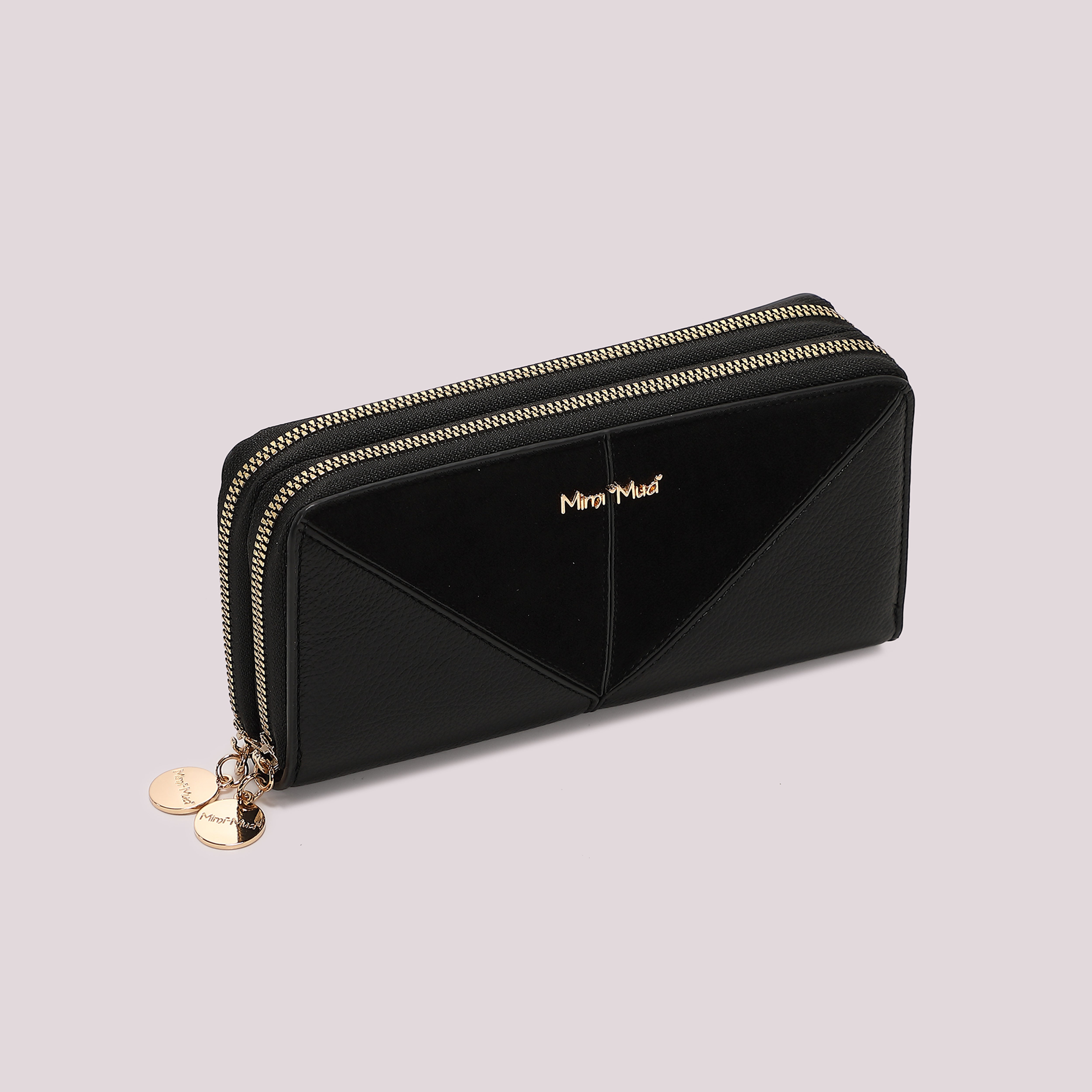Mimi Mua Portafoglio Doppia Zip Camoscio Nero