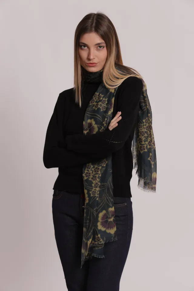 Mimi Mua Foulard Stampa Floreale Vintage Verde Till 180x80
