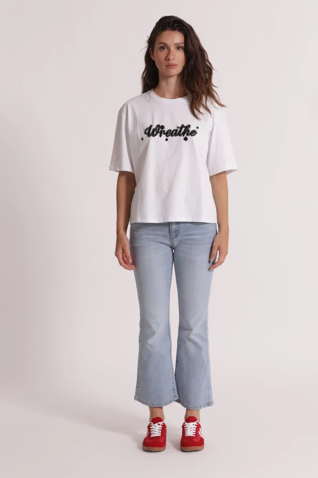 Mimi Mua jeans a zampa blu chiaro cotone