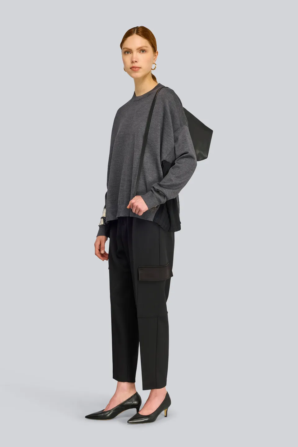 Semicouture Justina pantalone nero lana pettinata