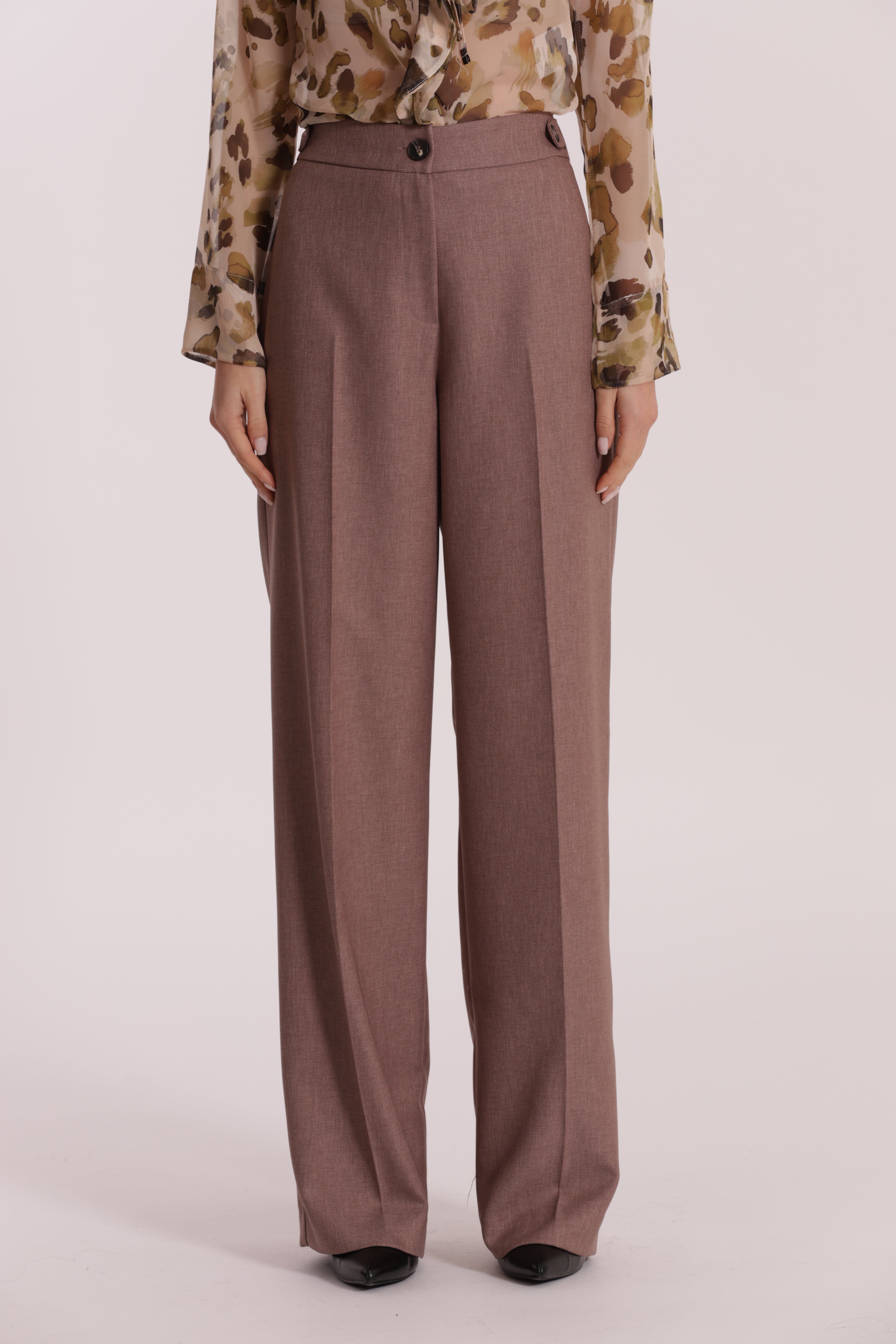 Mimi Mua pantalone palazzo fiammato pantalone tortora