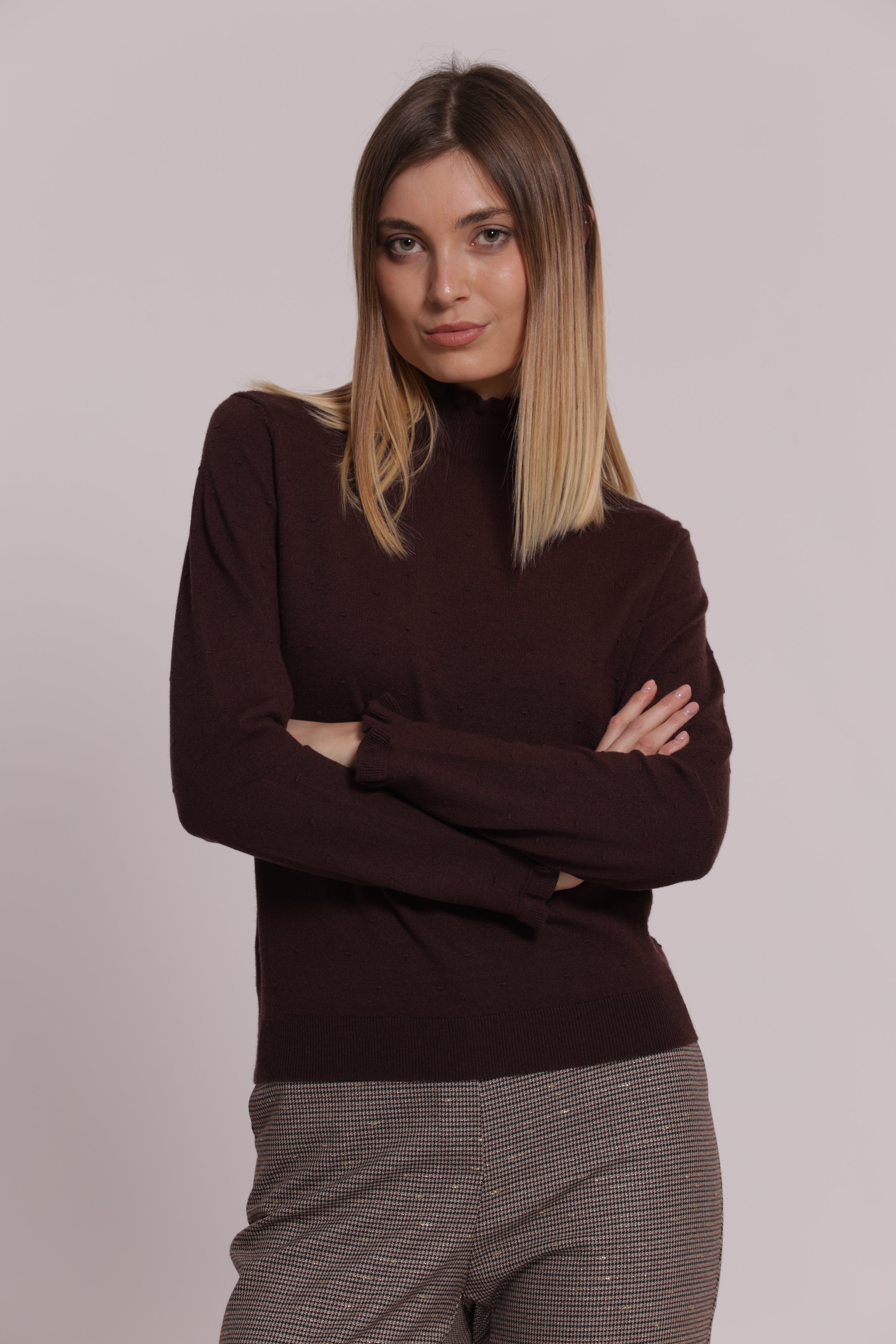 Mimi Mua Maglia Collo Alto Pois maglia nero aderente