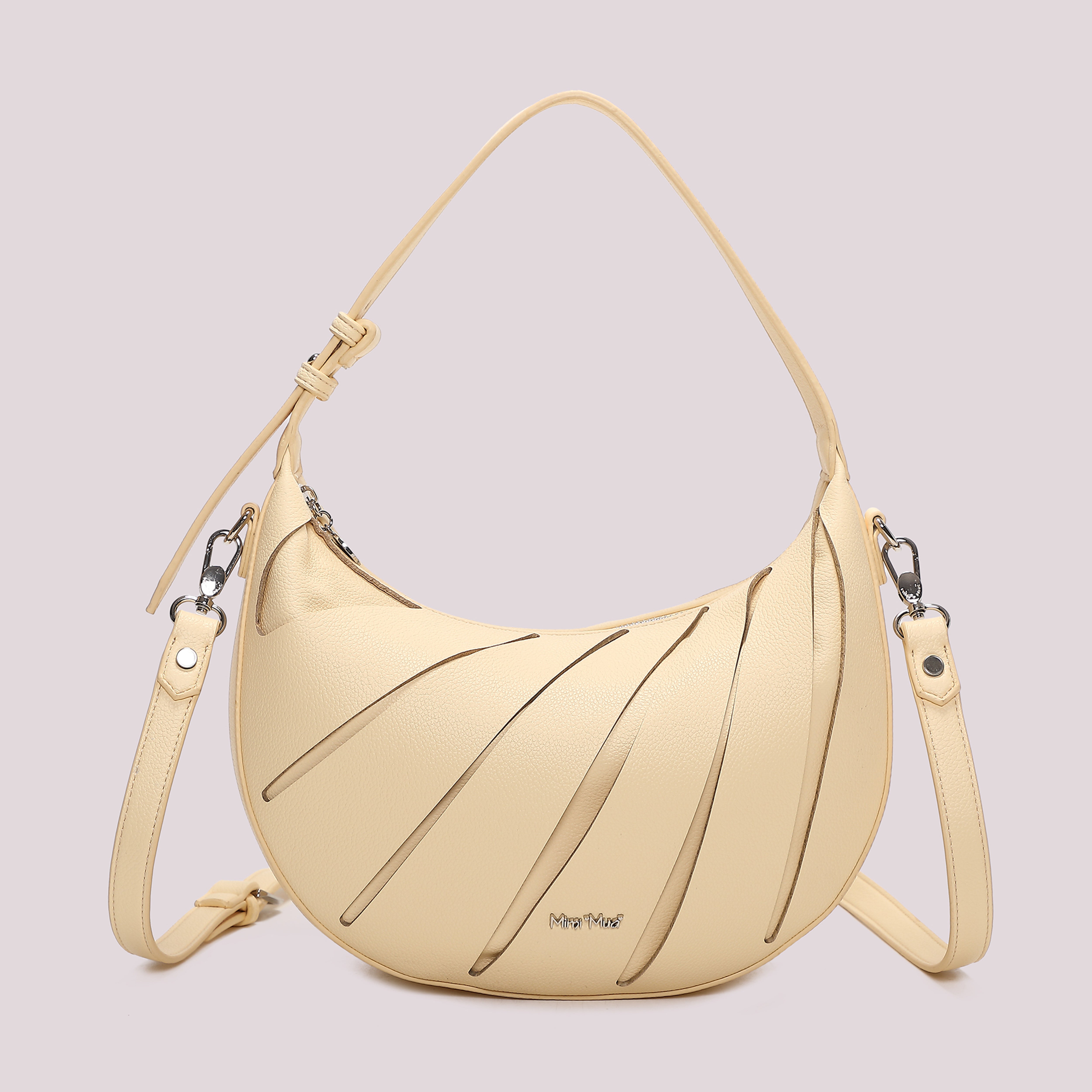 Mimi Mua Borsa Hobo Tagli Diagonali Panna
