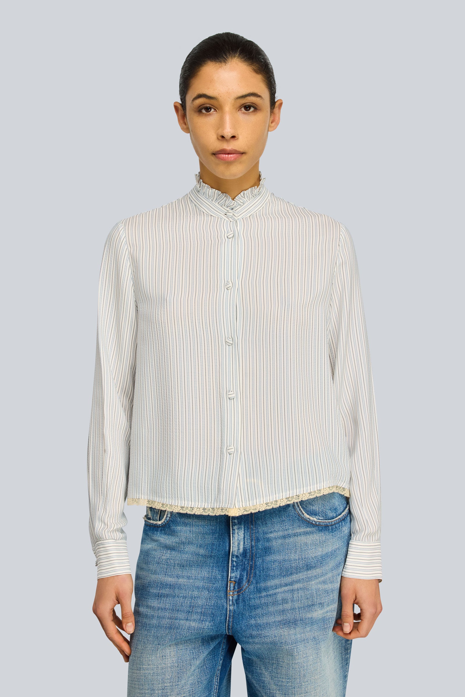 Semicouture Heidi camicia crêpe riga pizzo
