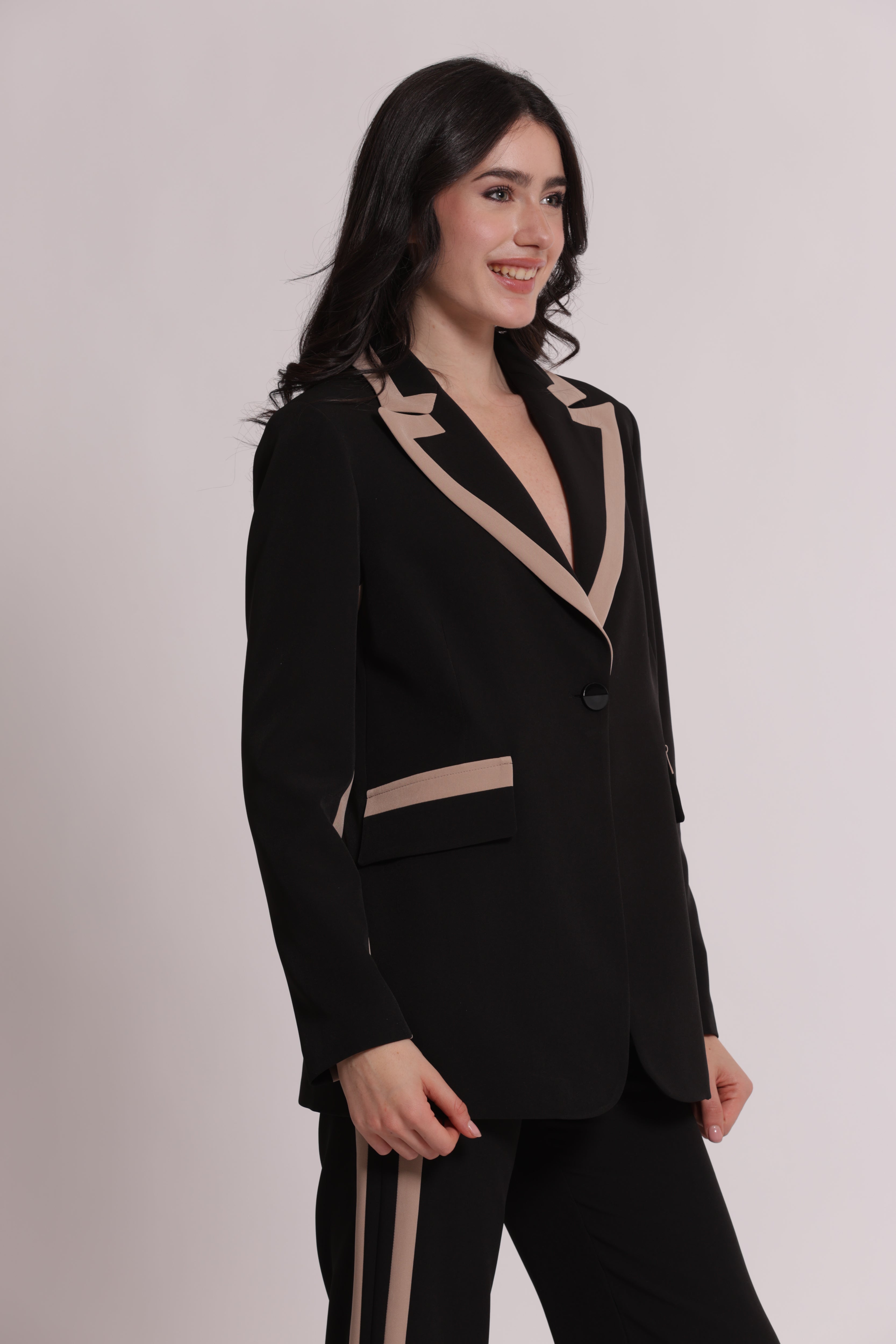 Mimi Mua Lunga Bicolor Tessuto Tecnico Giacca Nero/Beige