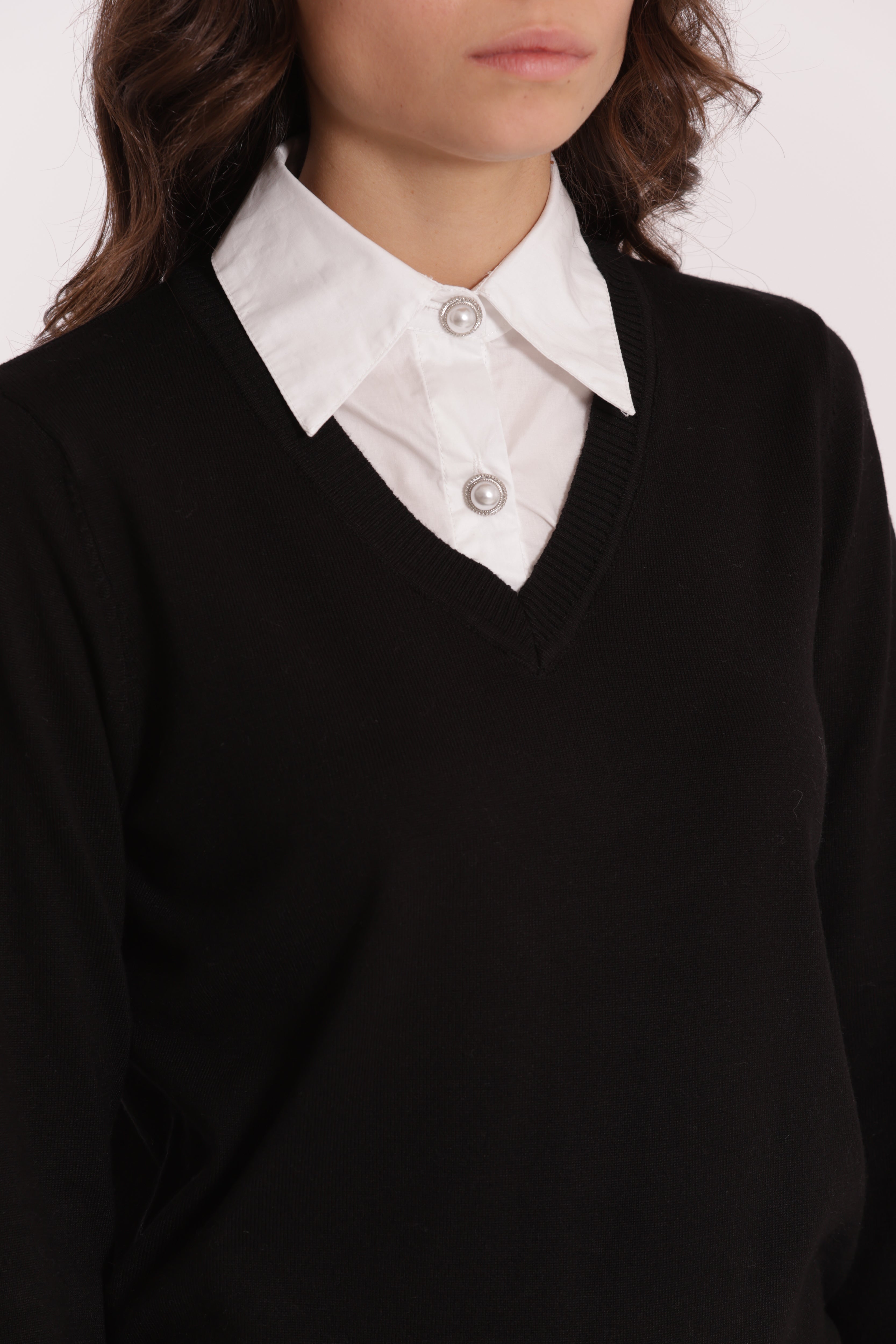 Mimi Mua maglia colletto camicia nero viscosa