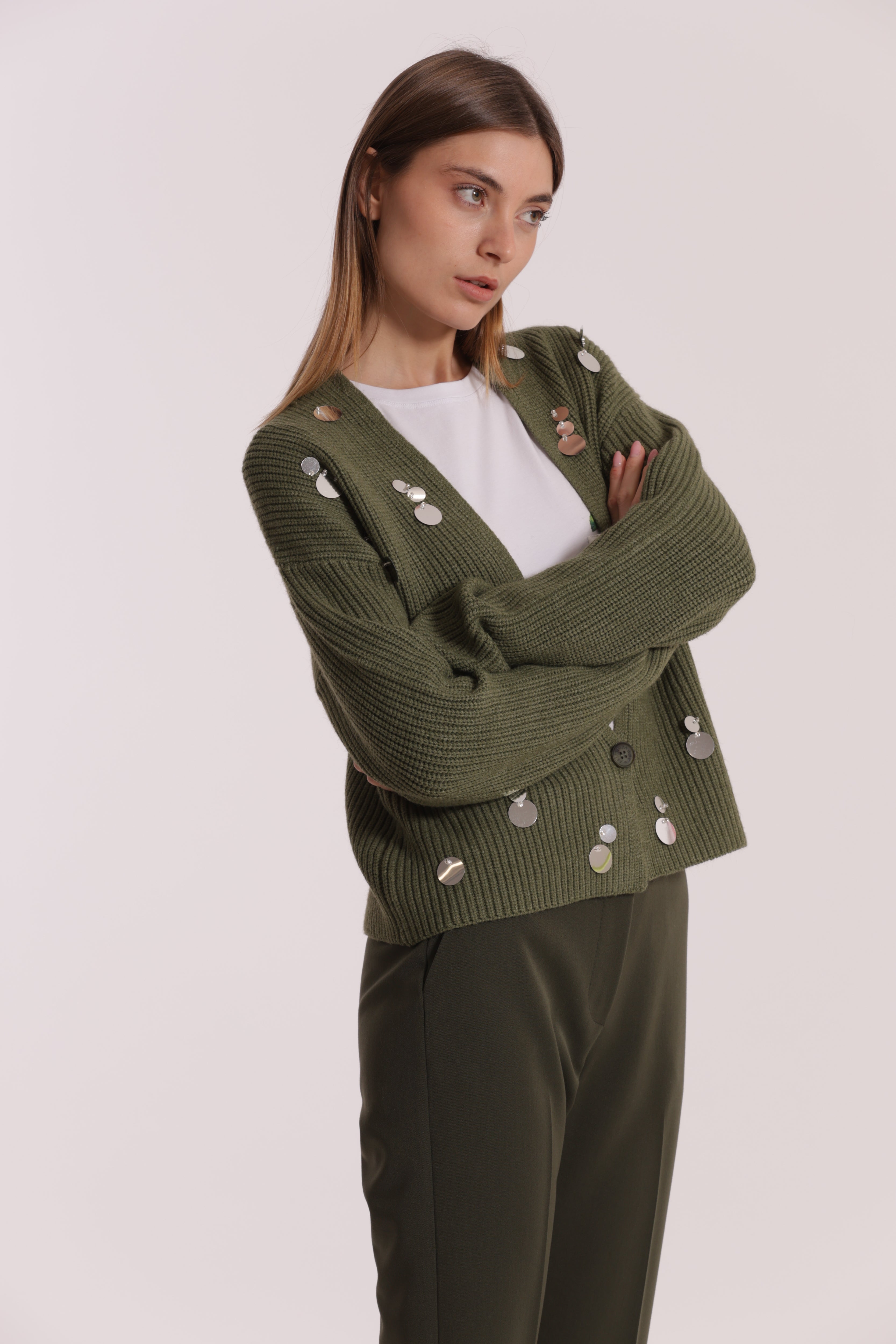 Mimi Mua Cardigan con Strass Nero Maglia Taglia S