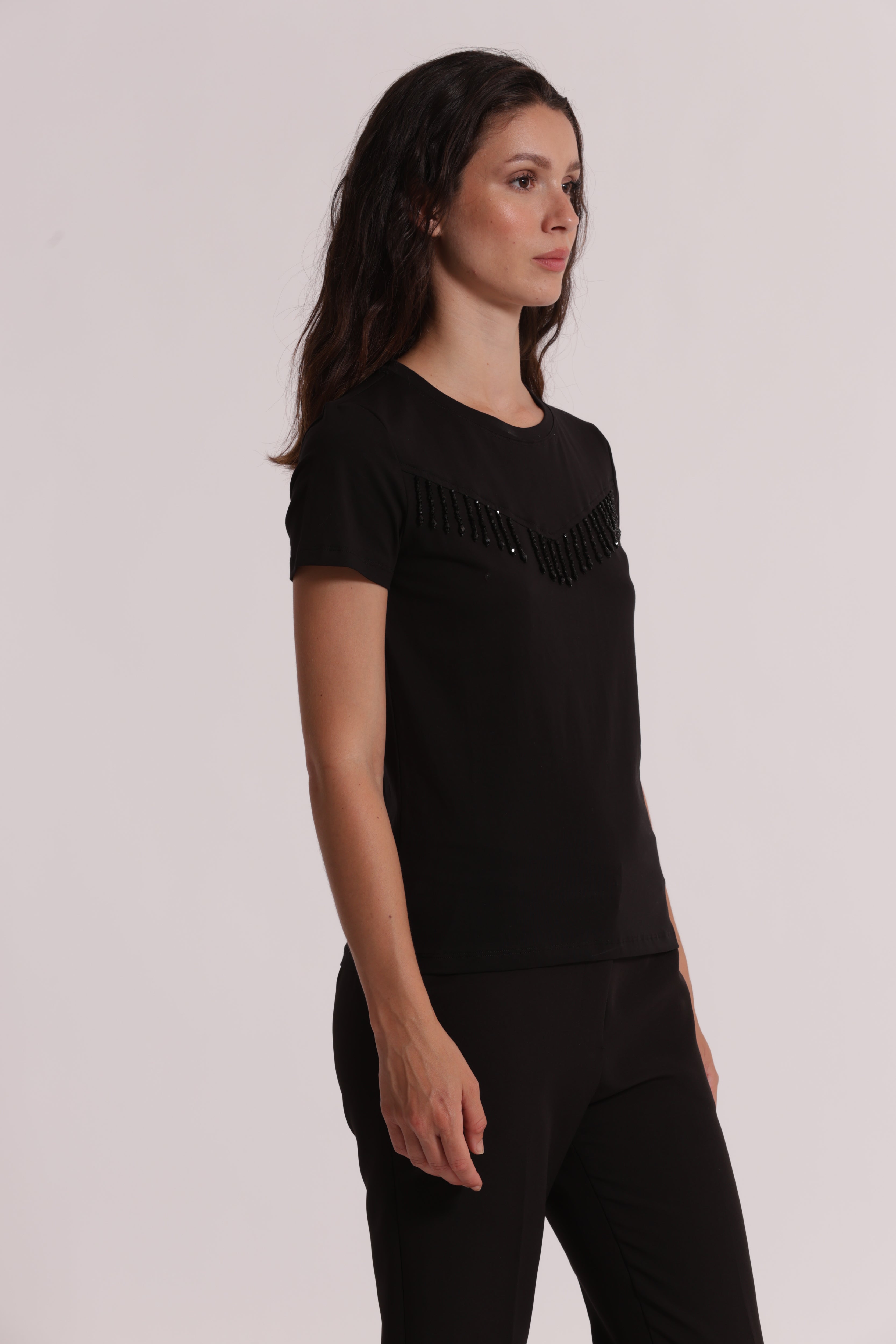 Mimi Mua T-Shirt Frange Perline Bianco
