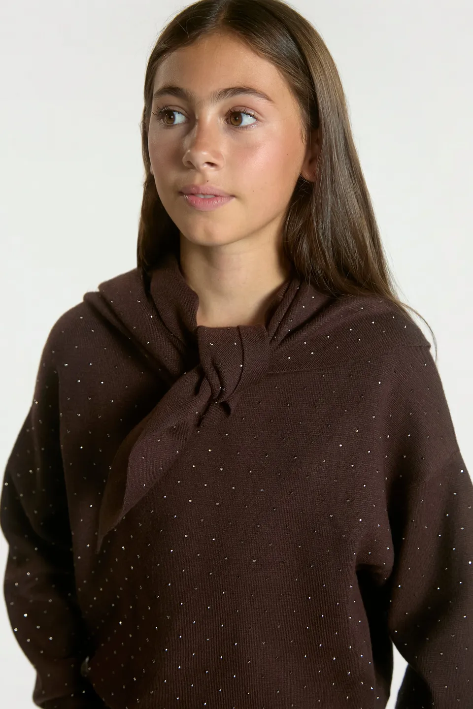 Aaiko Janel sciarpa marrone maglia strass unica