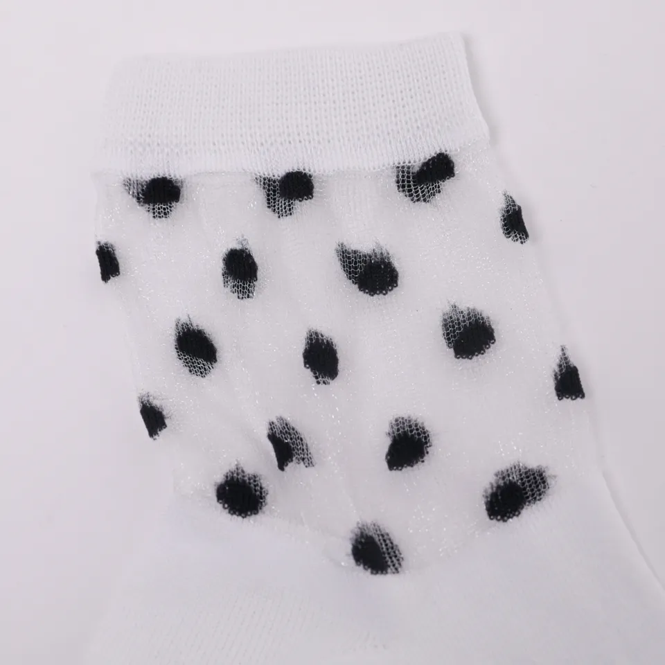 Mimi Mua Calzini Donna Bianchi Pois Neri Cotone