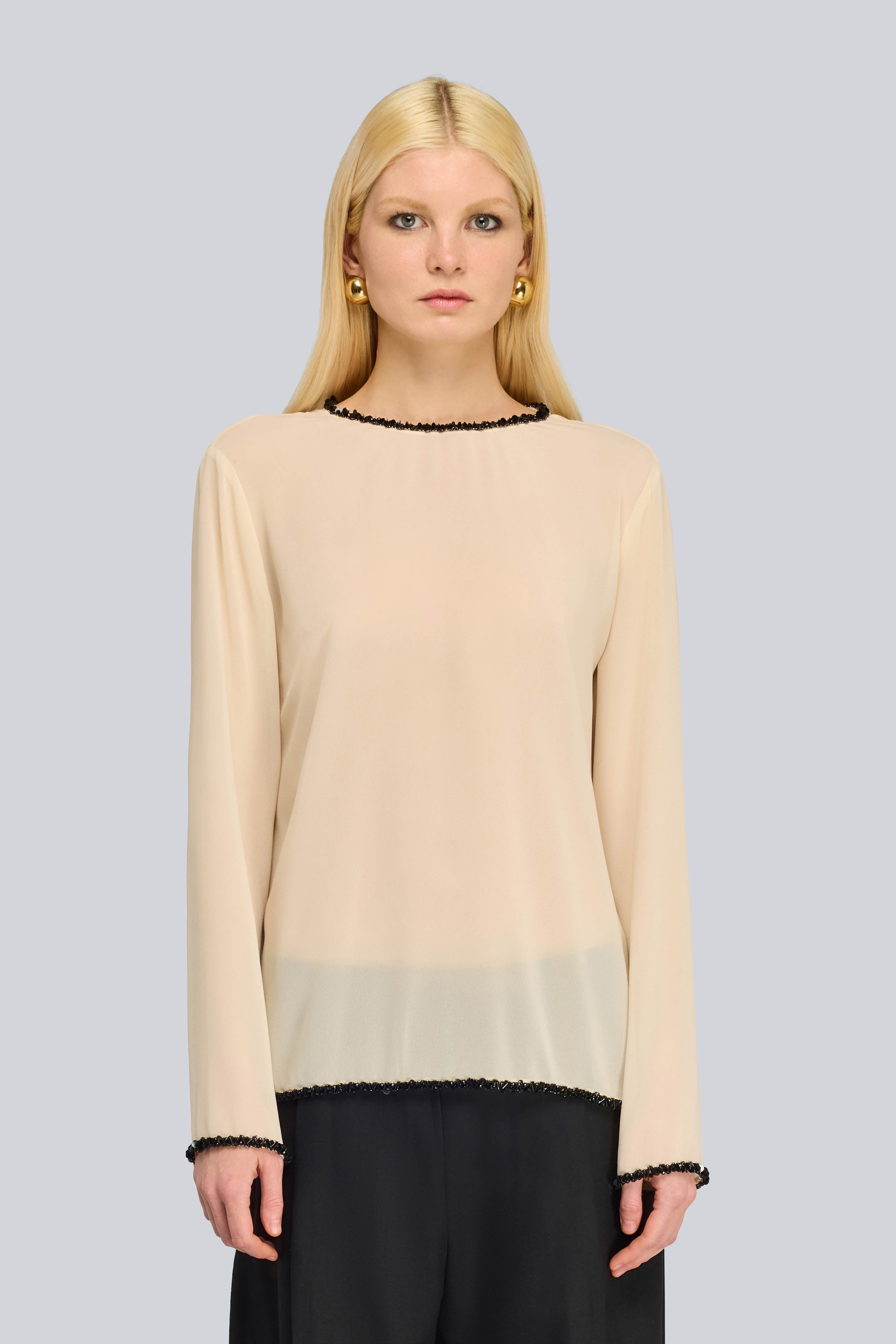Semicouture Florinda blusa georgette sand ricamata