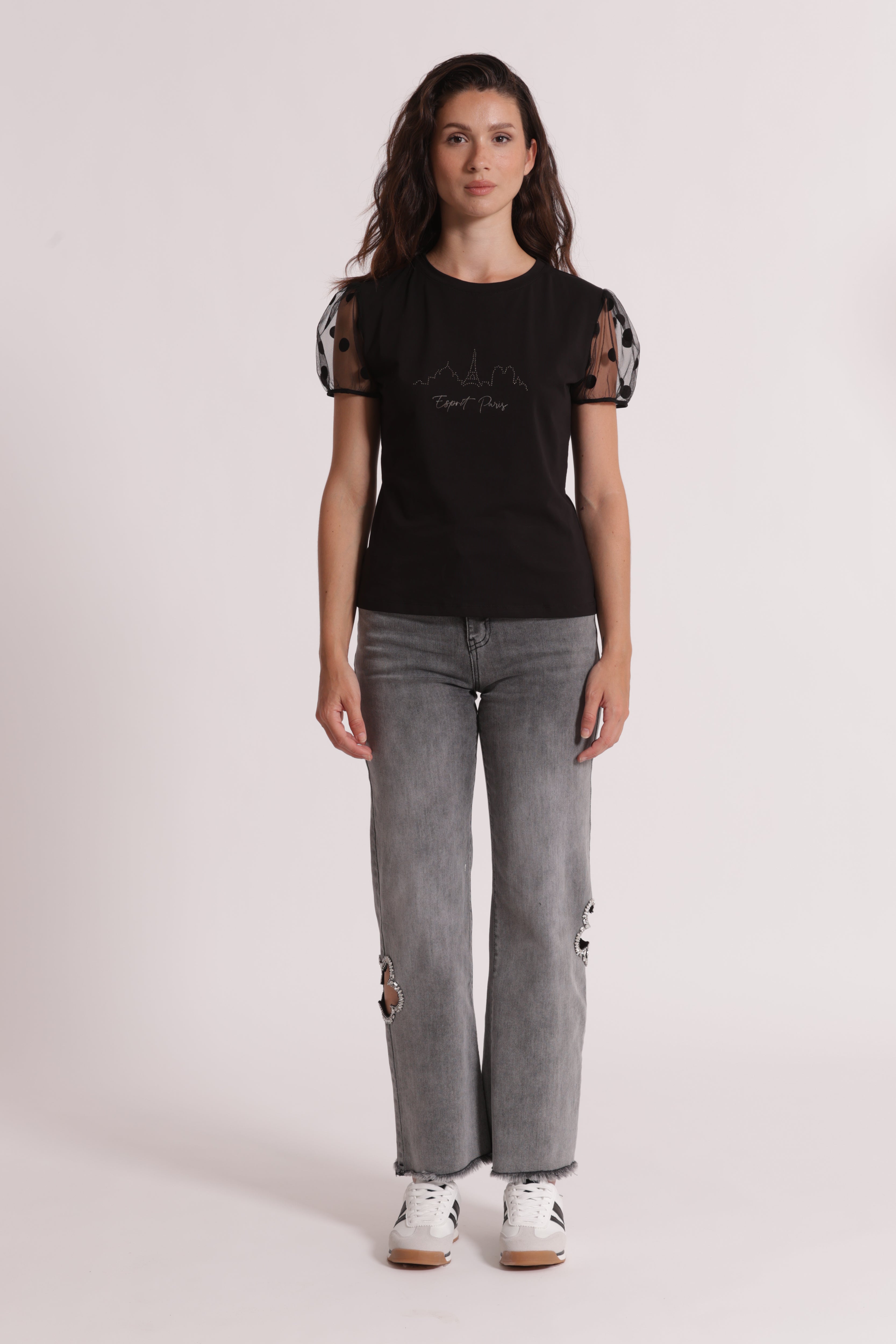 Mimi Mua Jeans Marine blu medio con cut-out gioiello