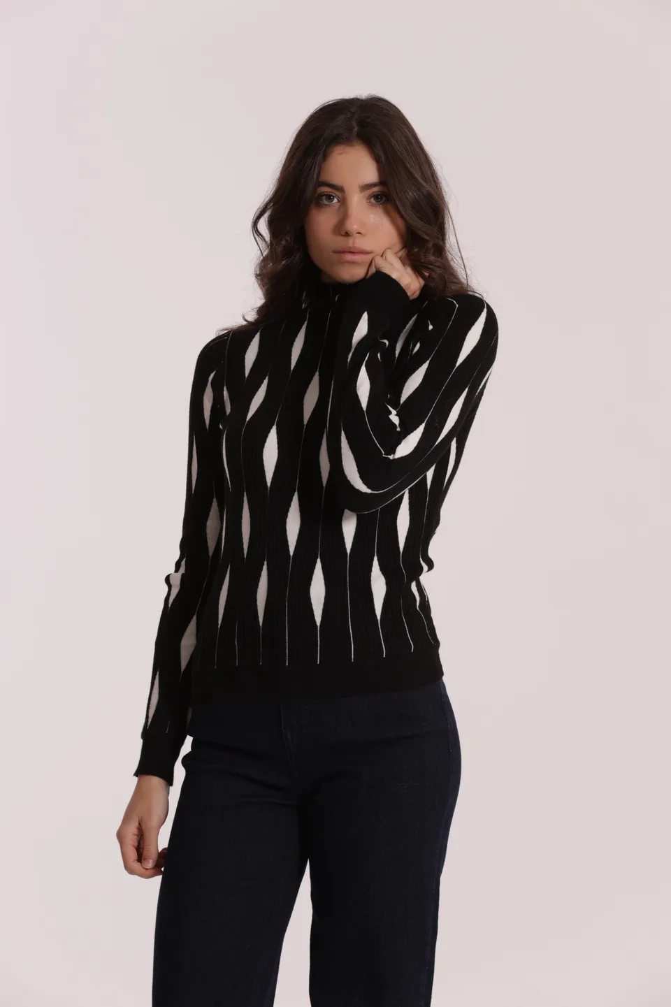 Mimi Mua Maglia Bicolor Rombi Nero/Bianco