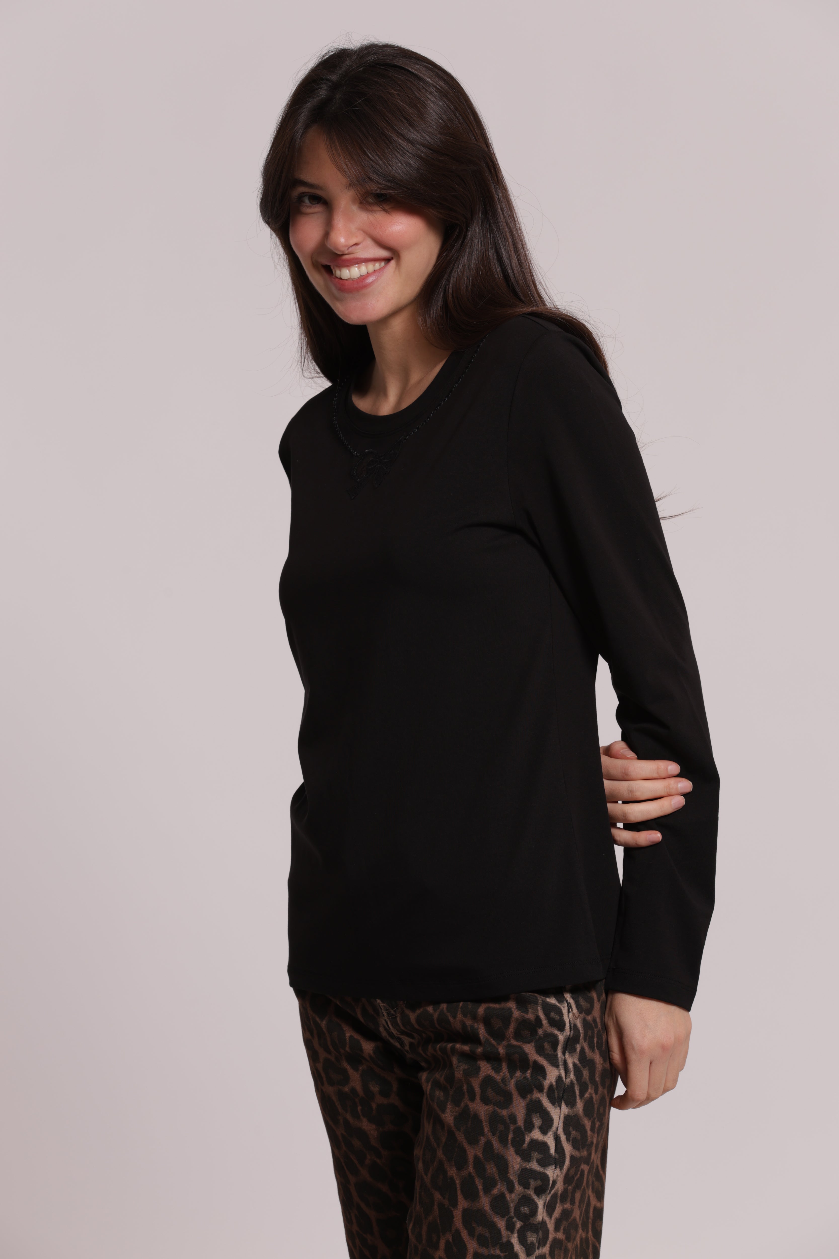 Mimi Mua Fiocco Frontale t-shirt maniche lunghe bianca