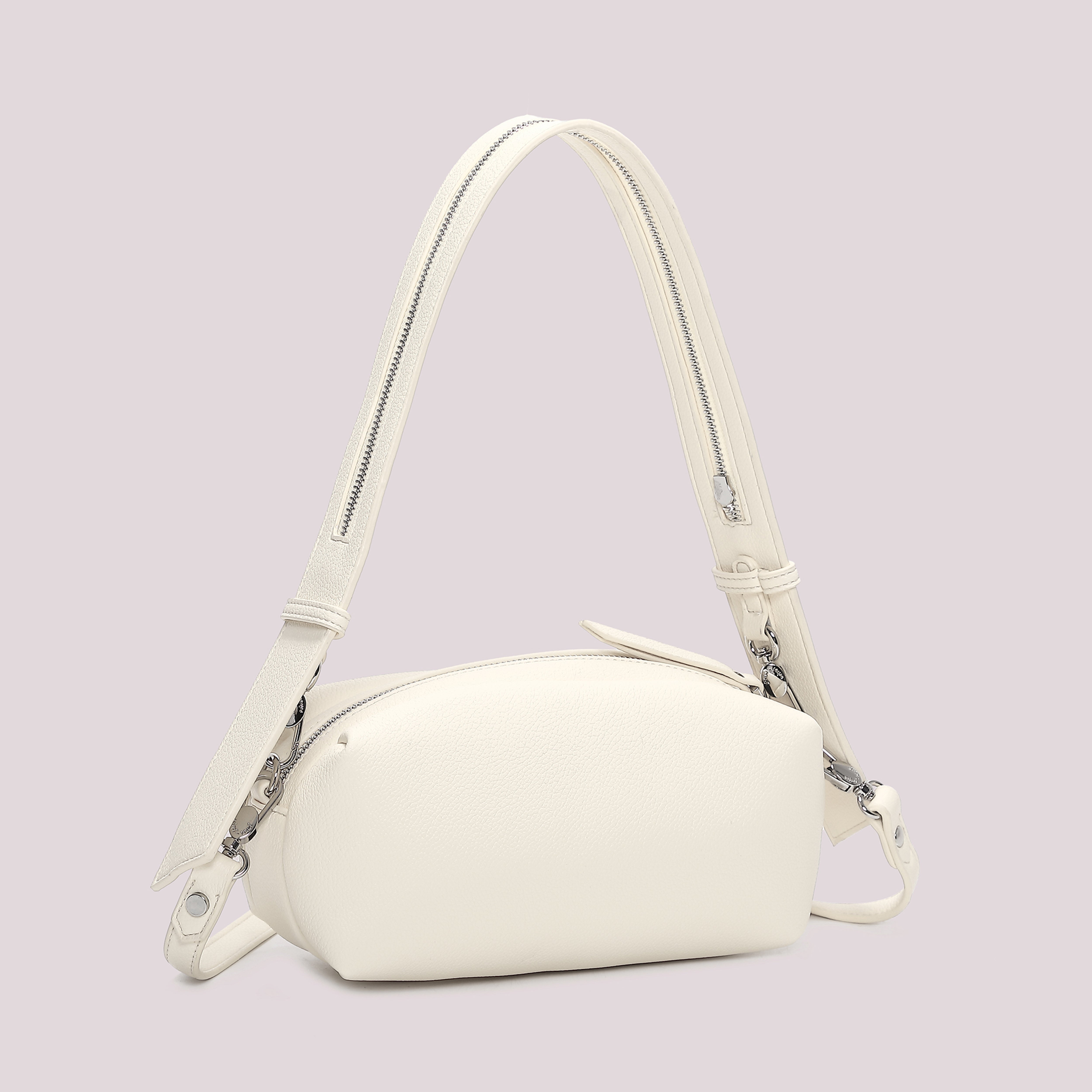 Mimi Mua Borsa a Spalla Dettaglio Zip Manico Bianco Compatta