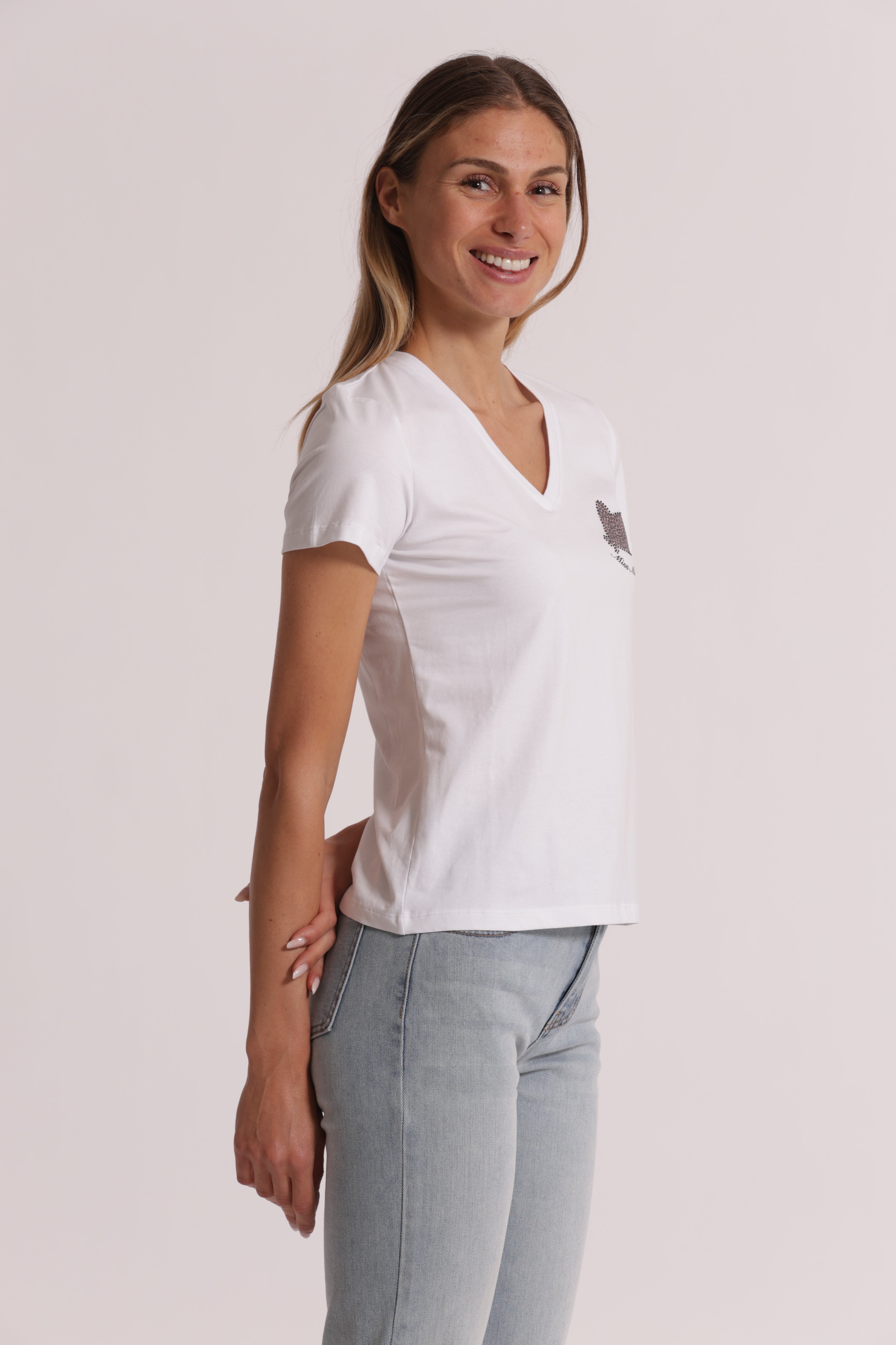 Mimi Mua T-Shirt Miss Gatto Zebrato Cotone Bianco