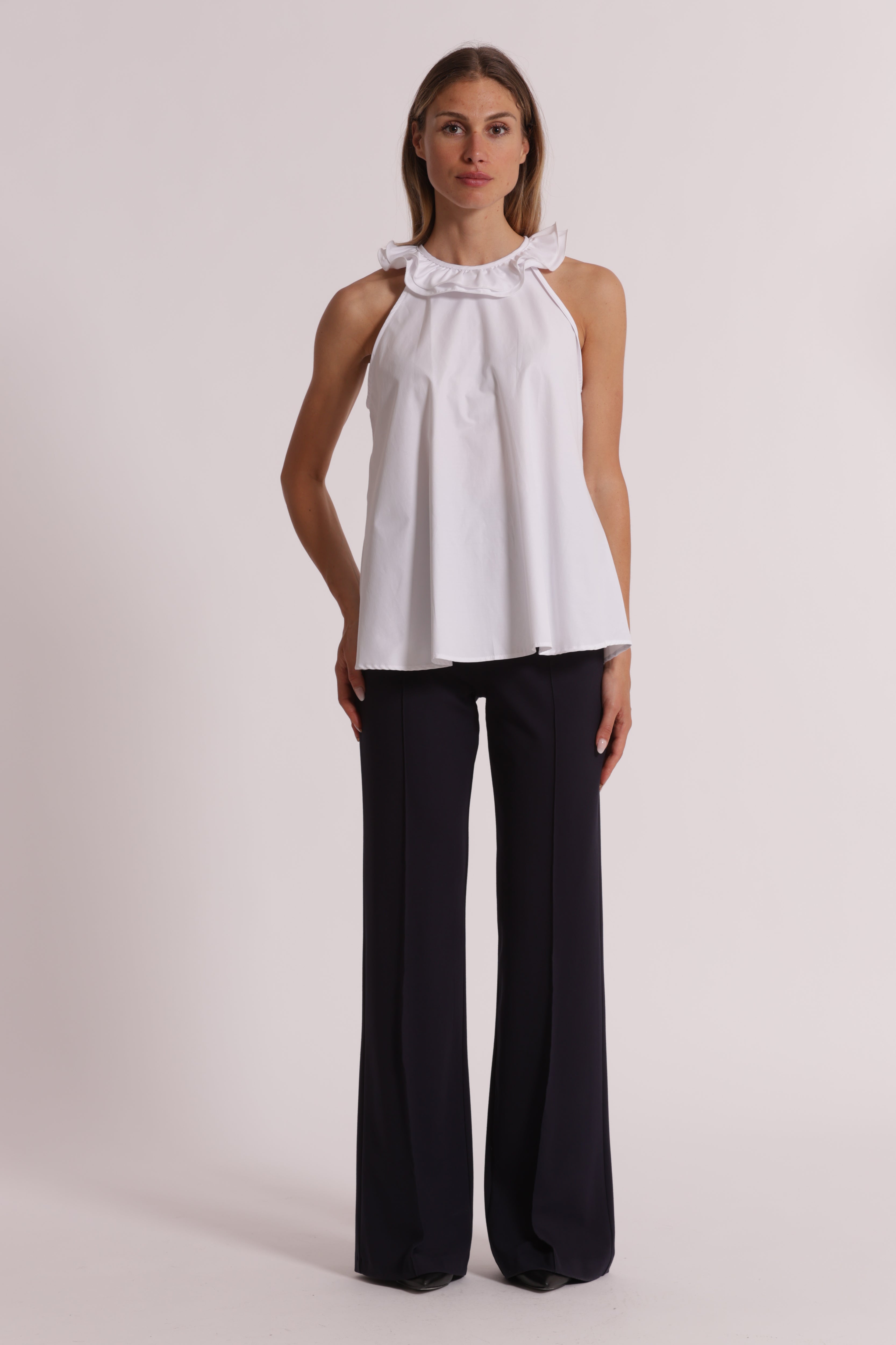 Mimi Mua Pantalone Punto Milano Bottoni Bianco