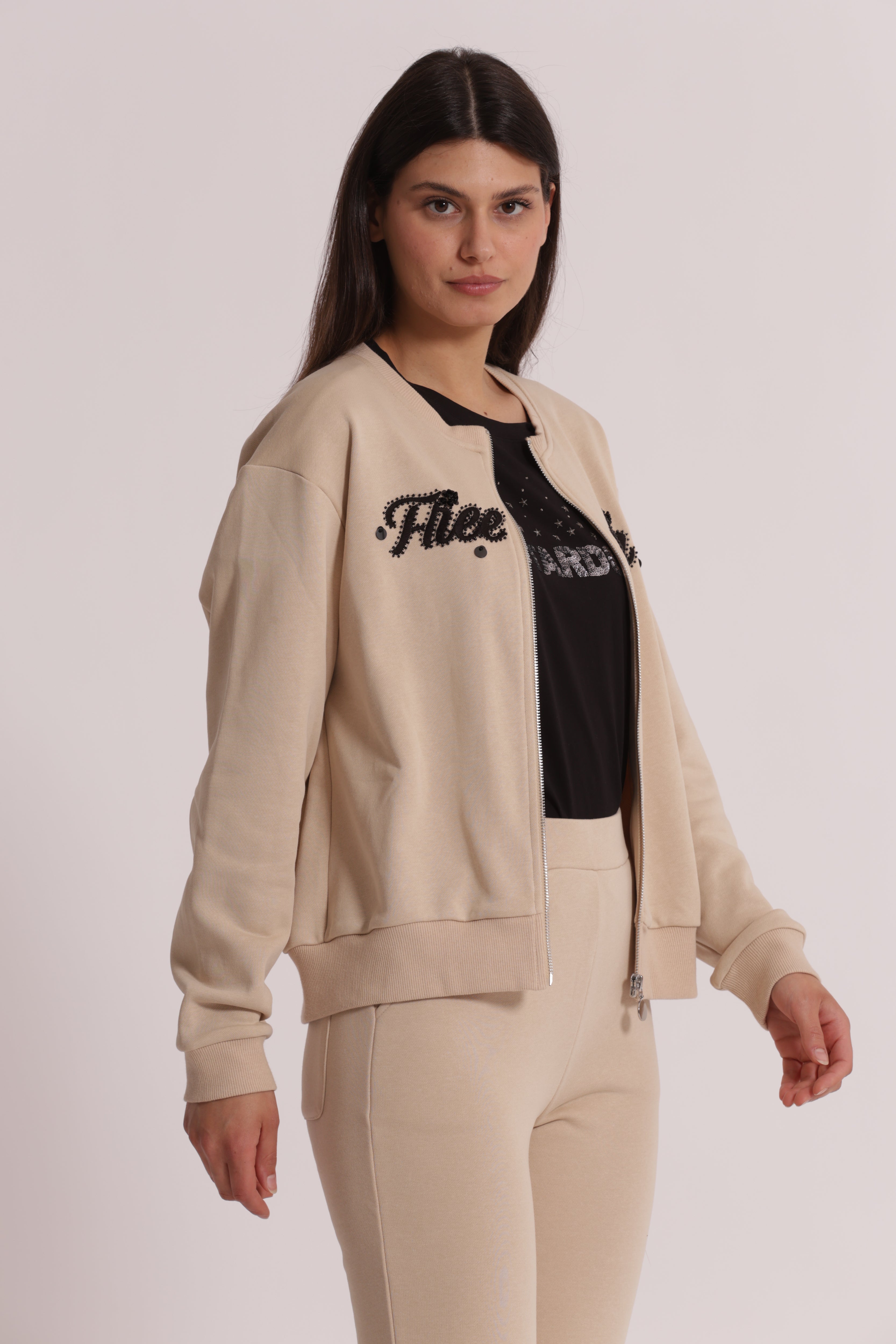 Mimi Mua Freedom Felpa con Zip Beige Cotone