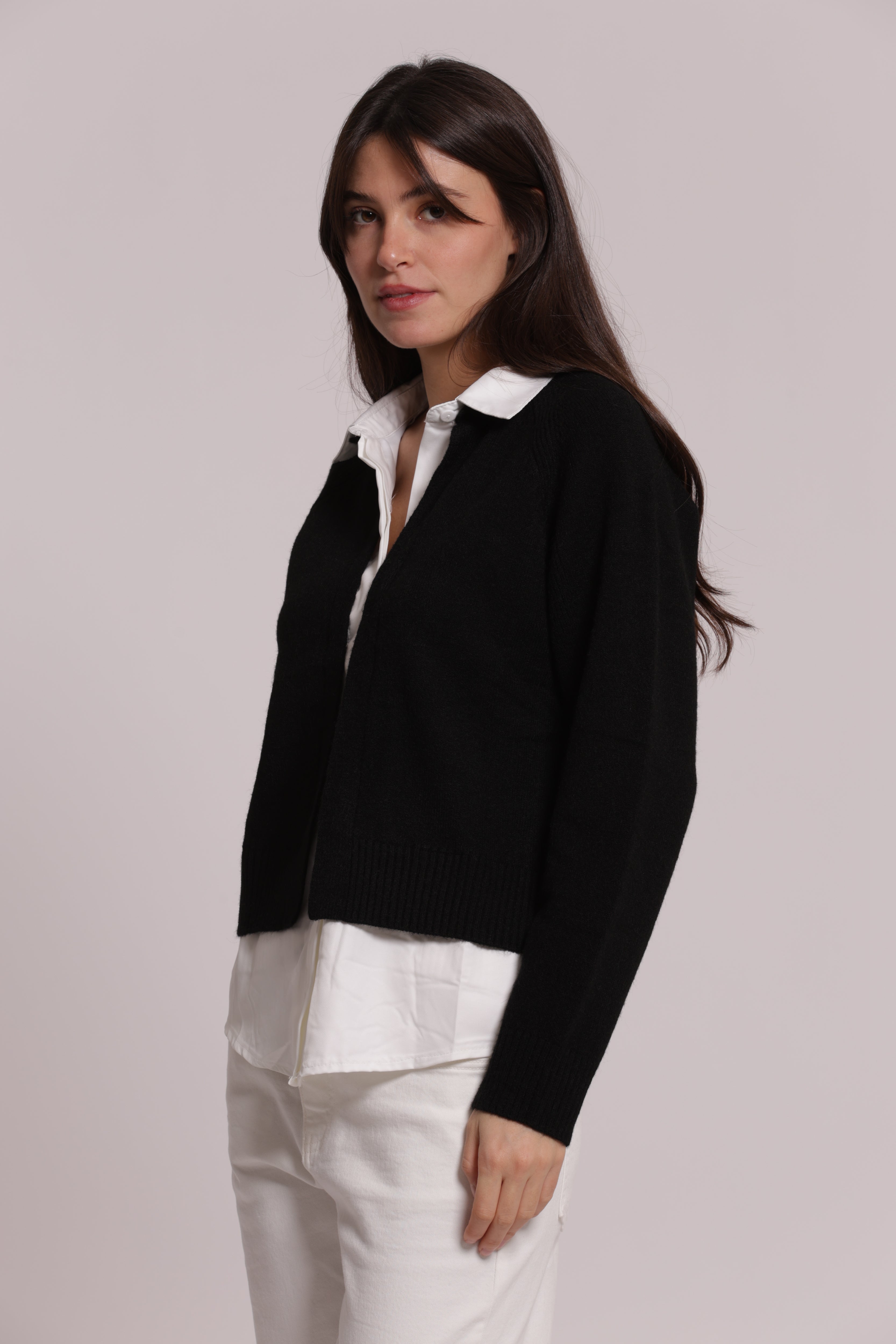 Mimi Mua Finta Camicia maglia nera lana