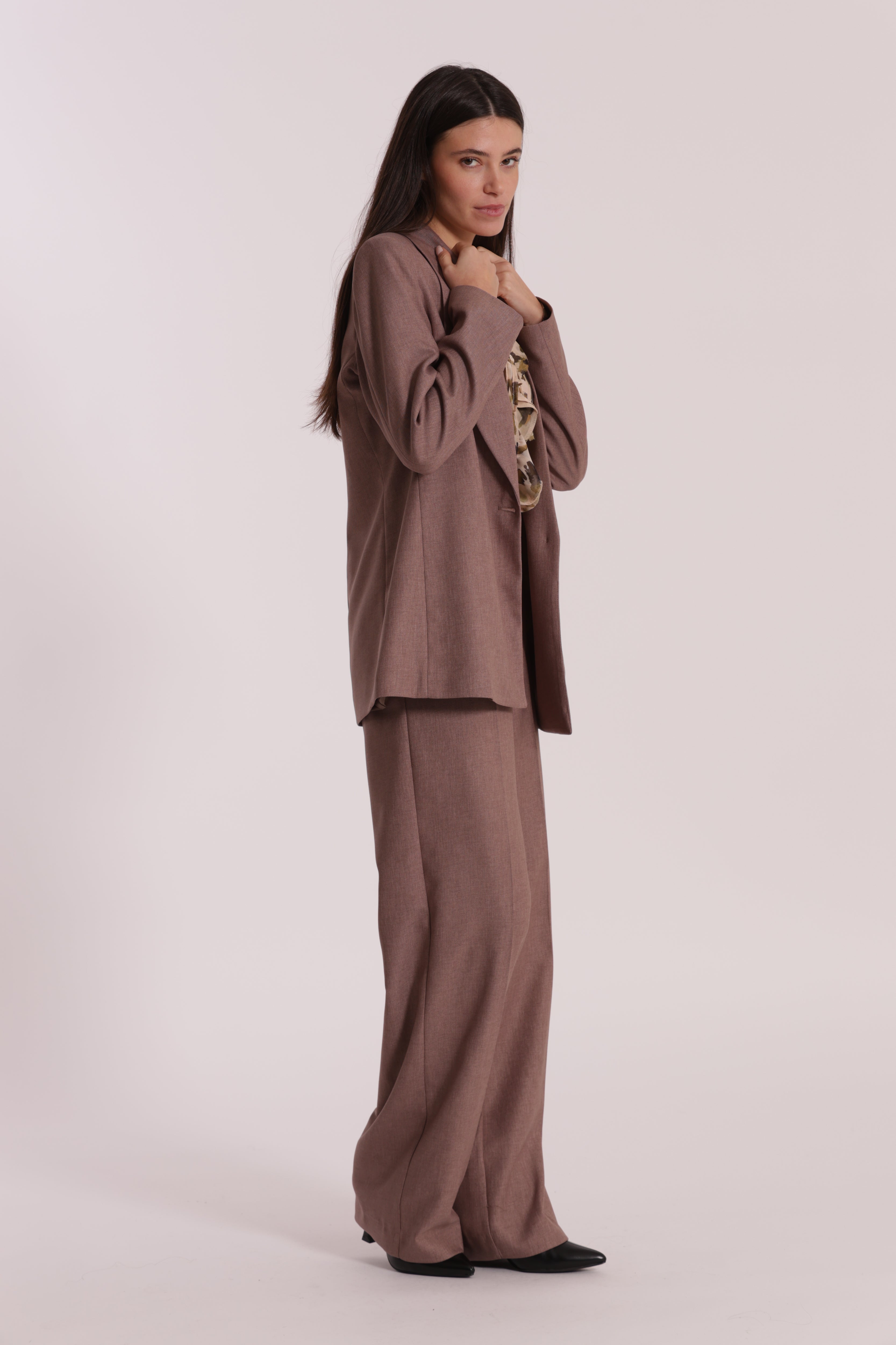 Mimi Mua pantalone palazzo fiammato pantalone tortora