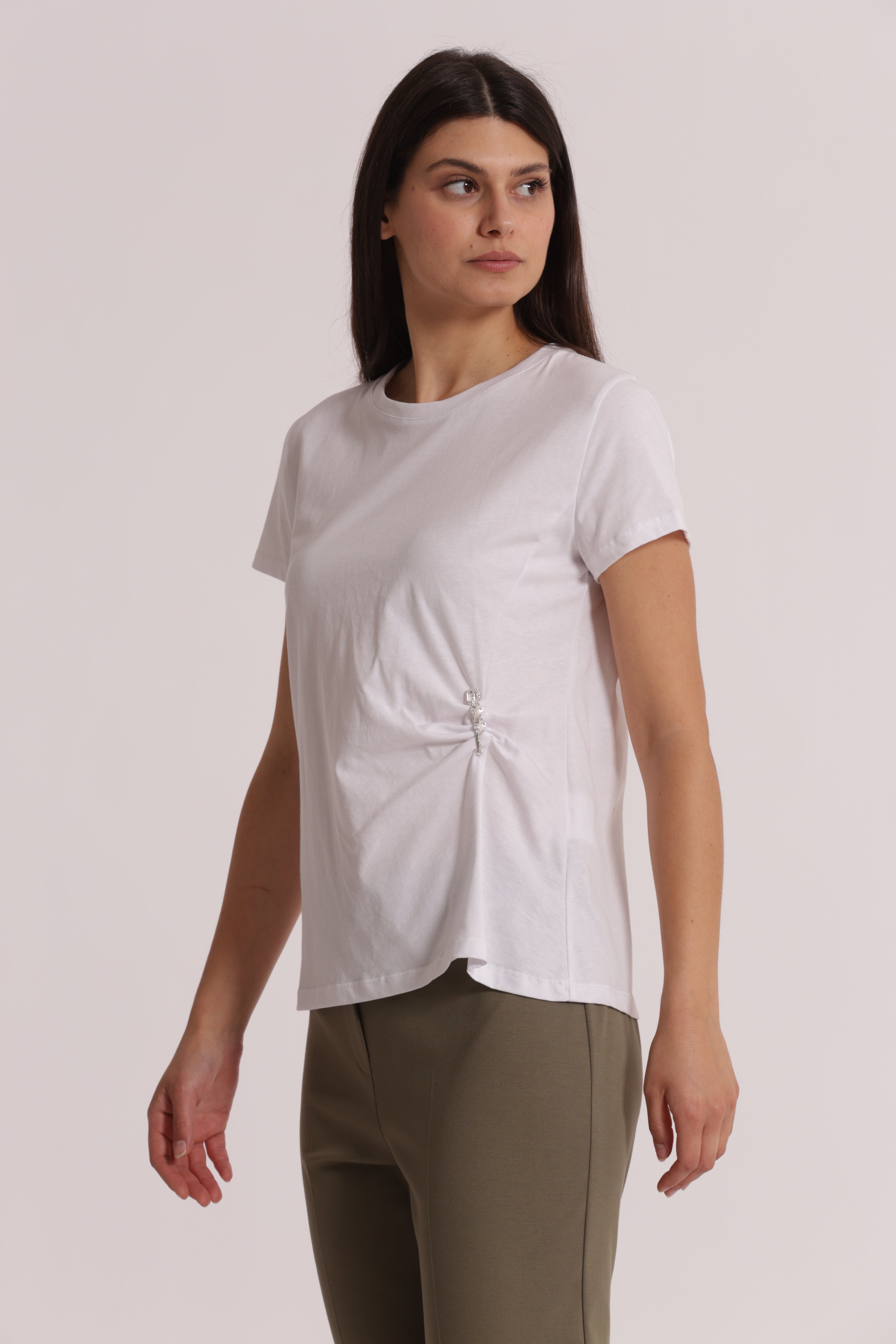 Mimi Mua T-Shirt Arriccio Laterale Strass Cotone